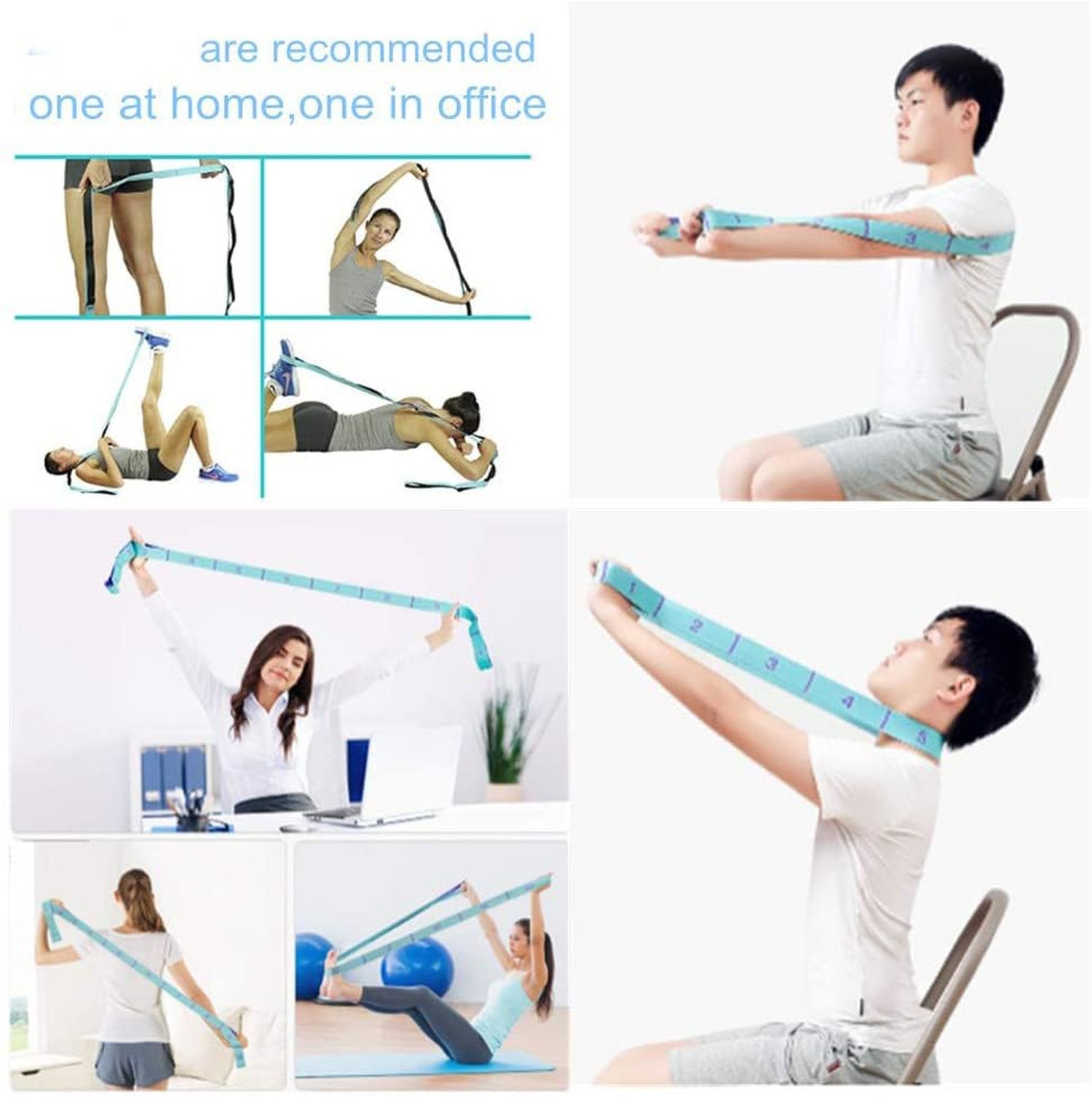 Stretching Strap with Loops - Portable Leg Stretcher Elastic Exercise Band - ...