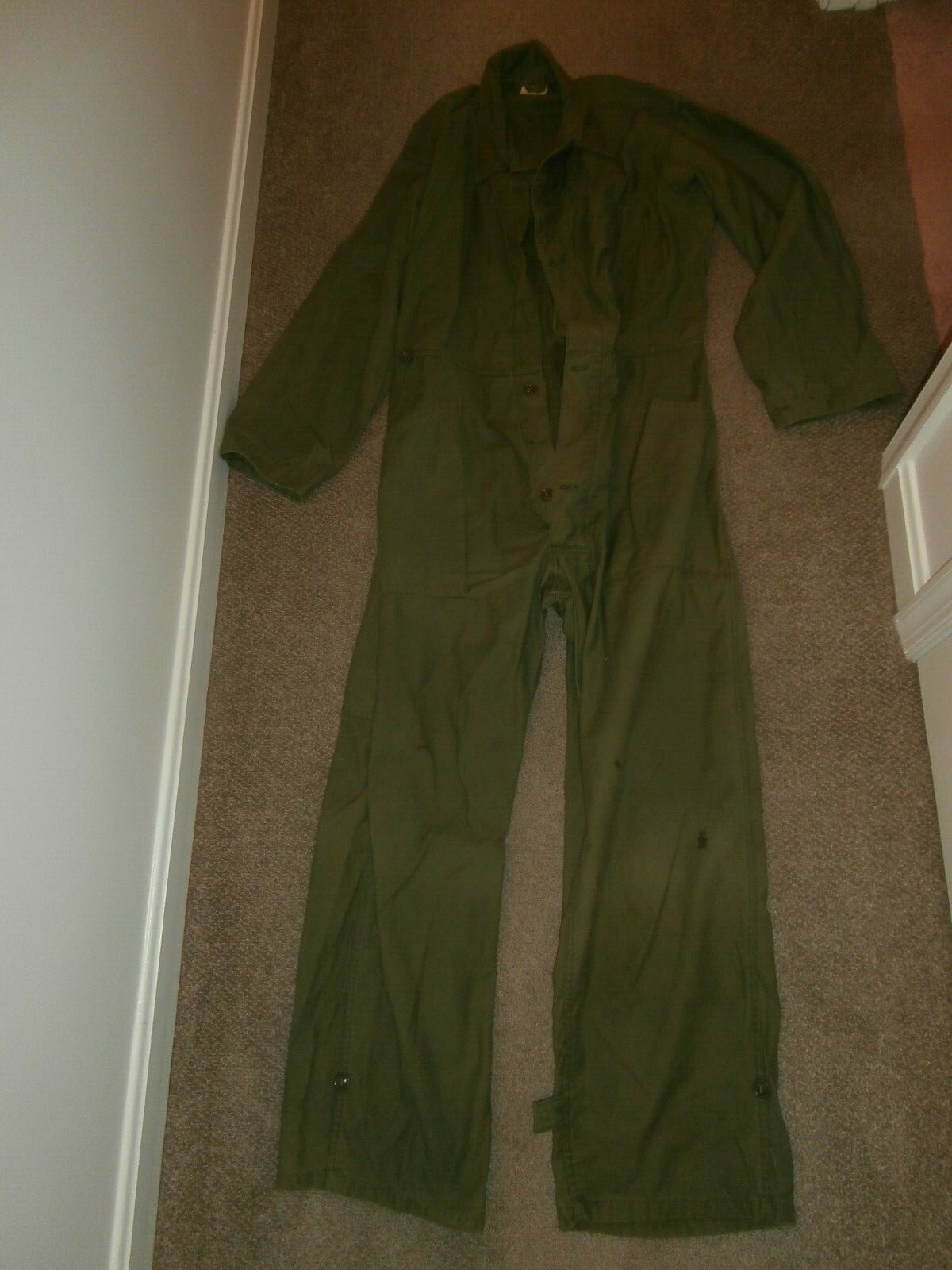 Vintage US Military Green  Vanderbilt Shirt Co Cotton Sateen Coveralls Size L