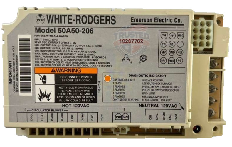 50A50-206 case has cracks GUARANTEED WORKING Furnace Control Board 10207702