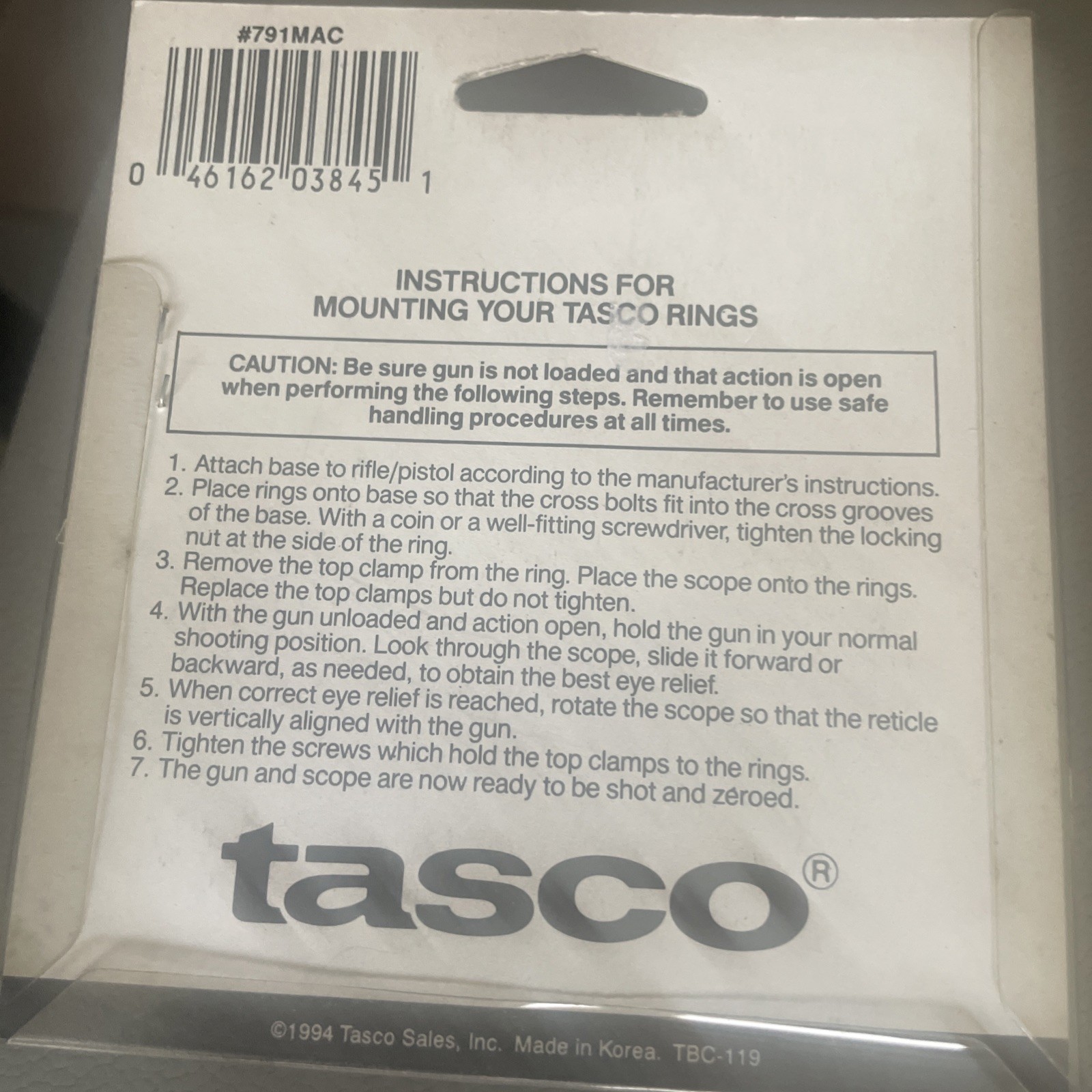 Tasco Silver Scope Mounting Rings for 1" Scope #791MAC