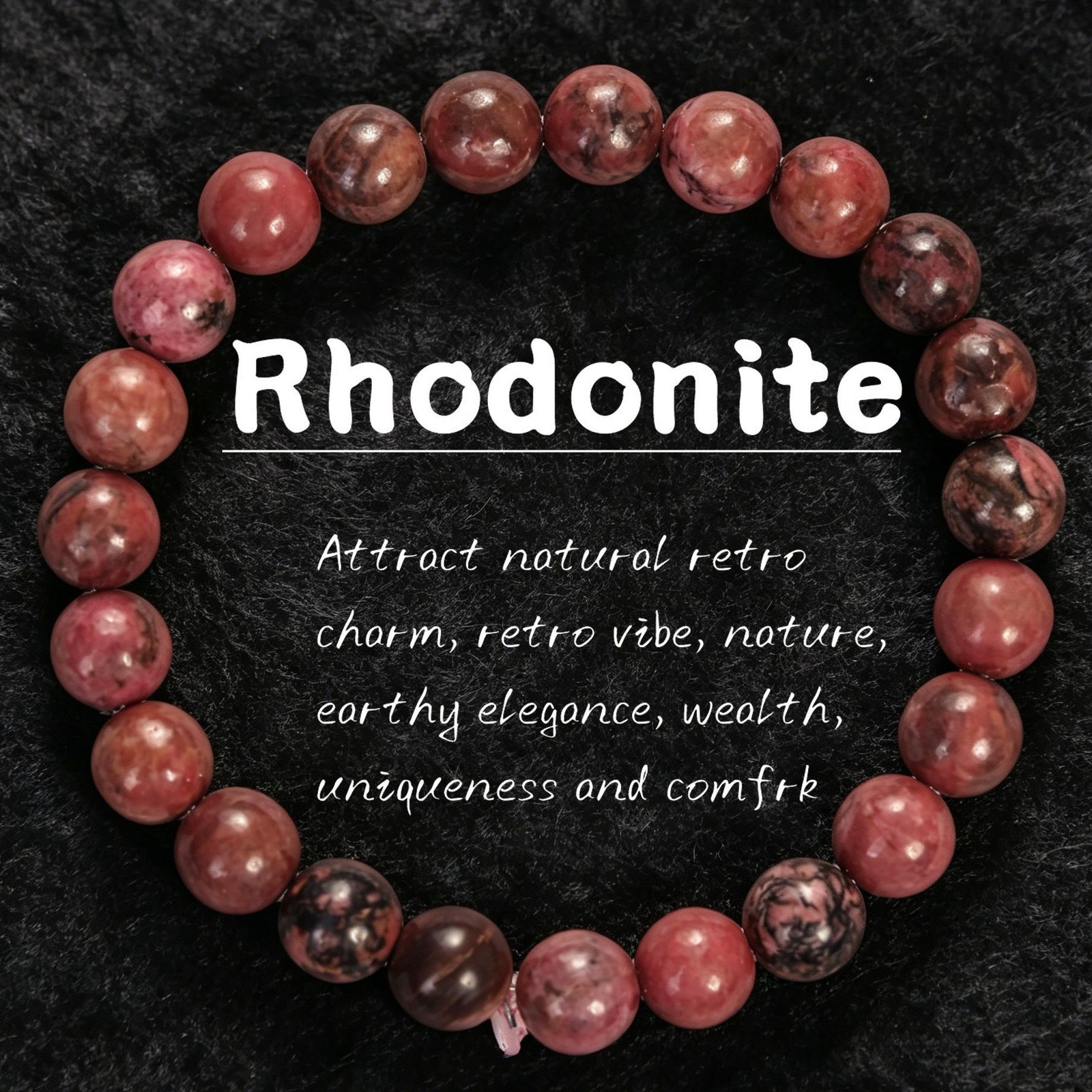 Natural Rhodonite Crystal Beaded Bracelet Healing Energy Pink Stone Jewelry Gift