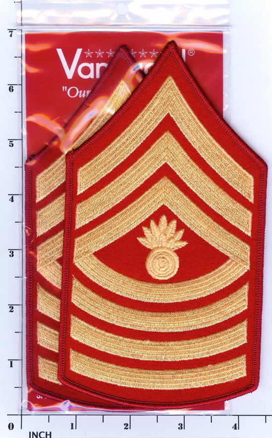 USMC Master Gunnery Sergeant MGySgt E9 Marines gold/red Chevrons PATCH set Blues