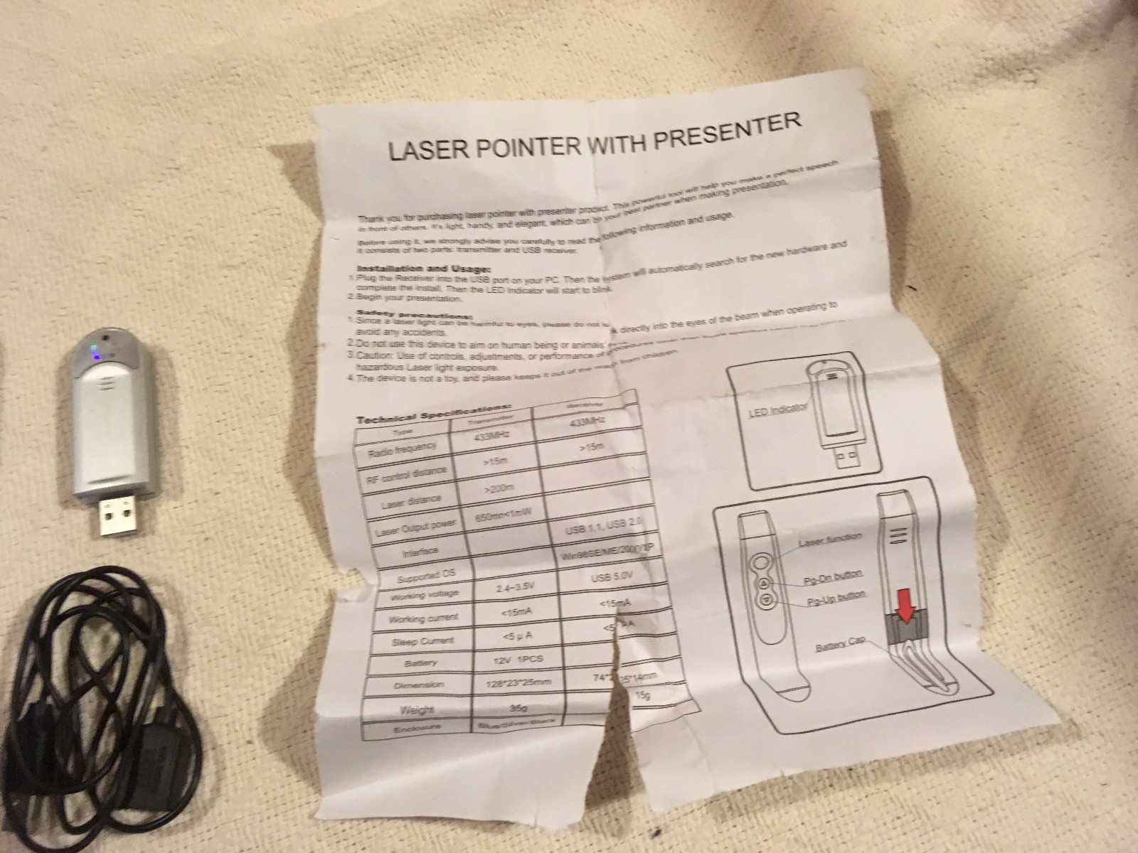 New CEdMA Red Laser Pointer Presenter USB Dongle Receiver 12V Battery