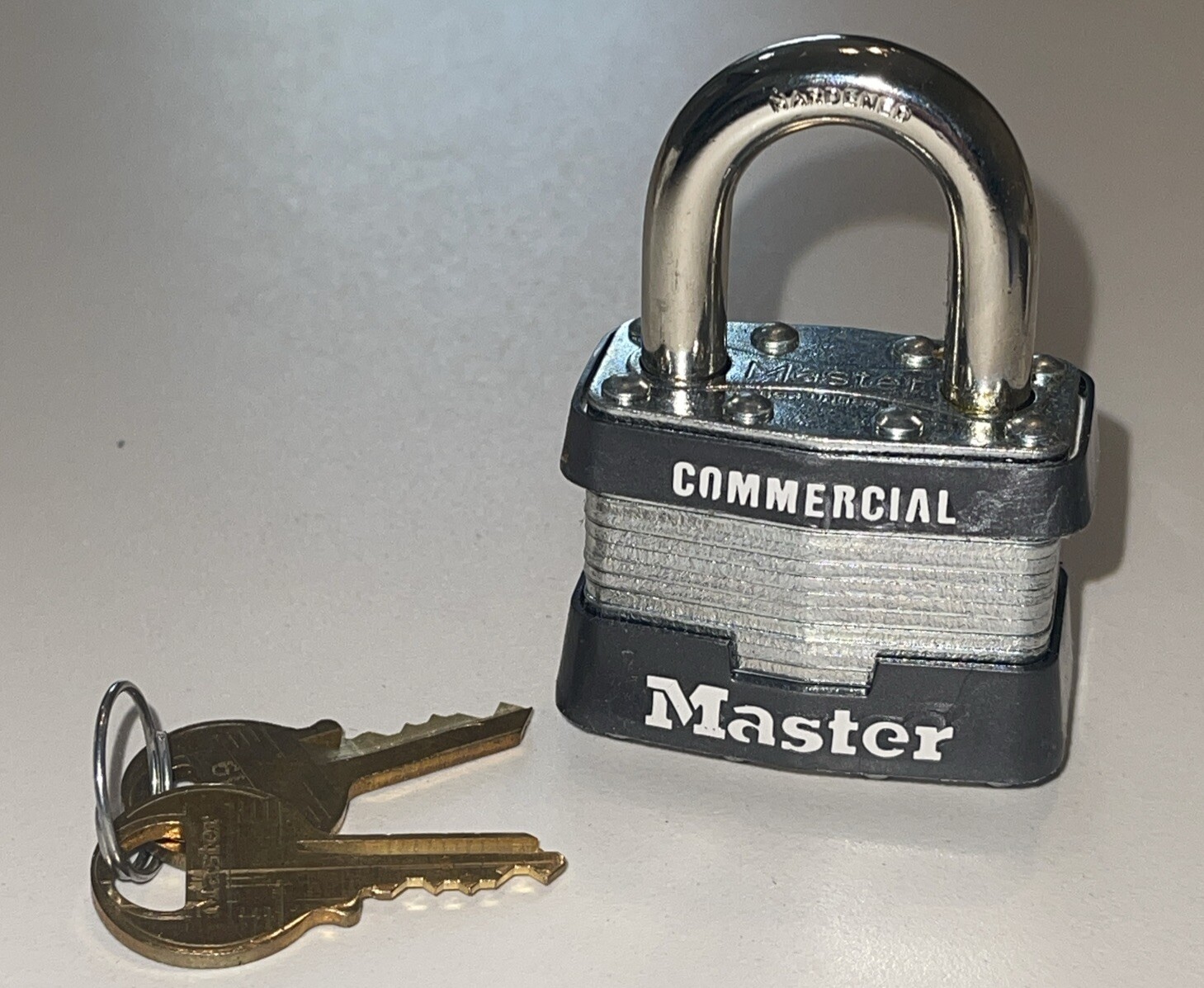 Master Lock Padlock, Standard Shackle, Rectangular Steel Body