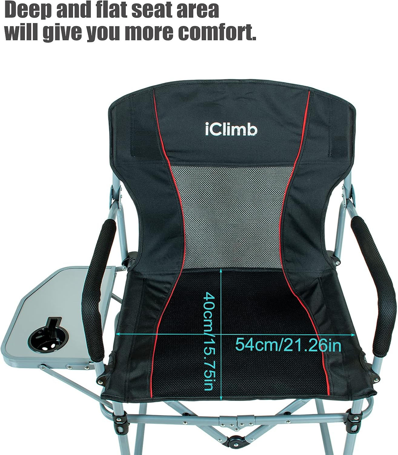 Heavy Duty Compact Camping Folding Mesh Chair with Side Table and Handle