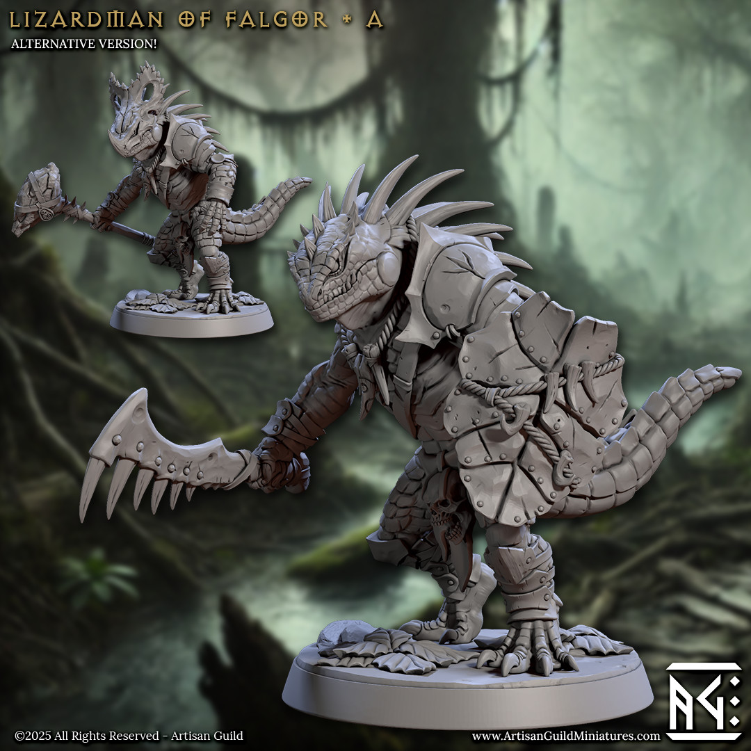 Lizardman Fighter - Sword Shield & Maul -  Artisan Guild - Dungeons and Dragons