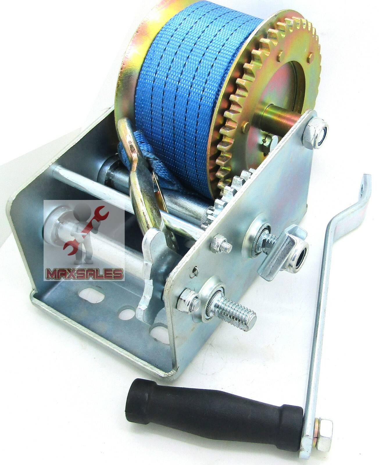 3500lbs Polyester Strap 2 Gear Hand Winch Hand Crank Gear Winch ATV Boat Trailer