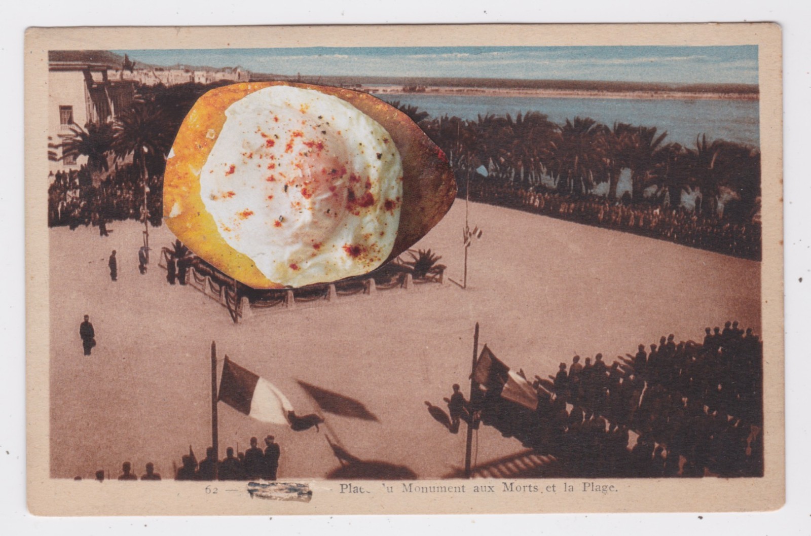 Mail Art David Greenberger "Egg Monument Ceremony" collaged postcard 2024