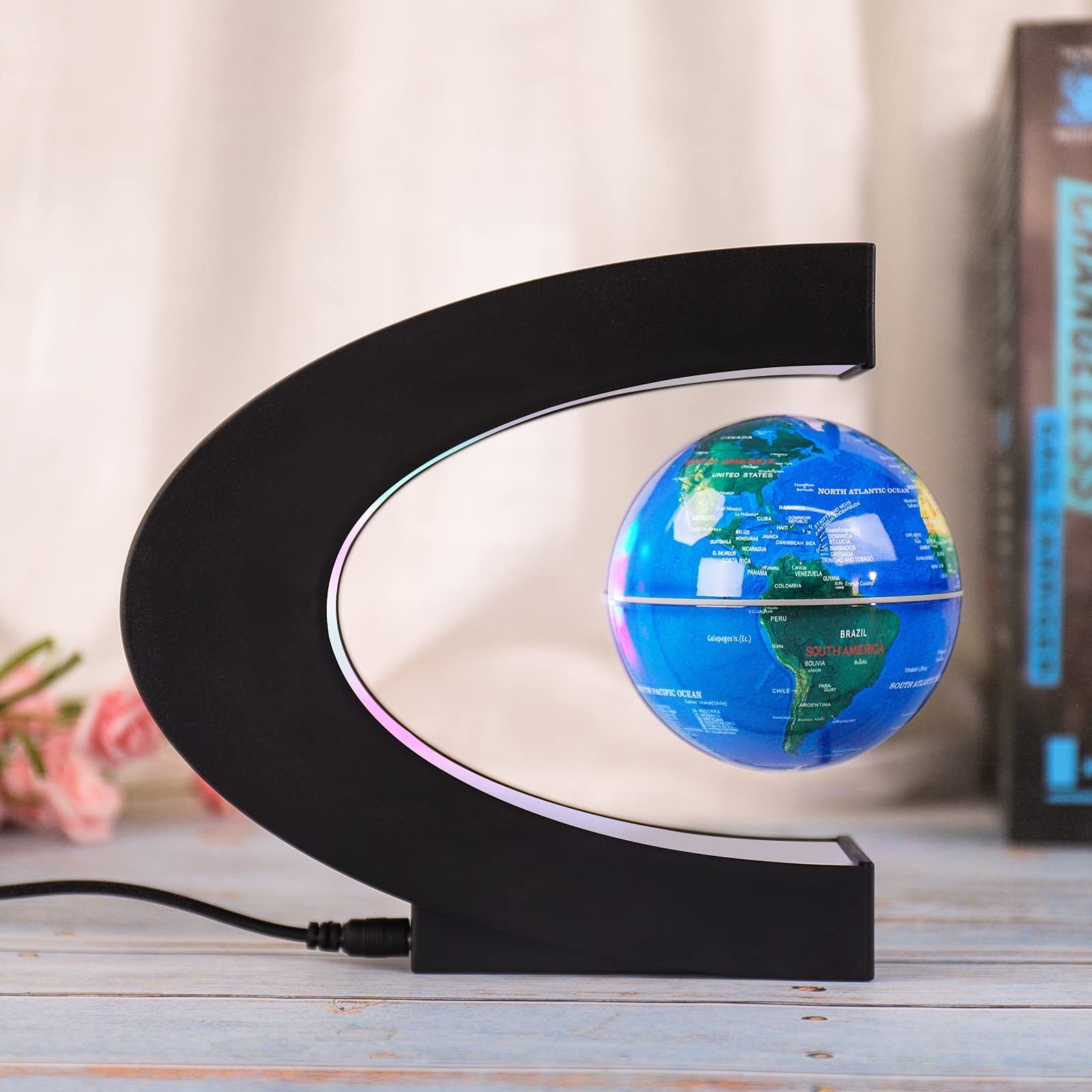 Anti-Gravity Floating Globe with LED Lights - Rotating Magnetic World Map Decor