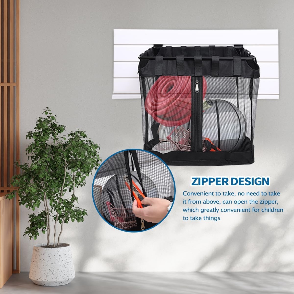 2Pcs Large Slatwall Baskets Mesh Slatwall Baskets W/ Zipper Mounted Storage