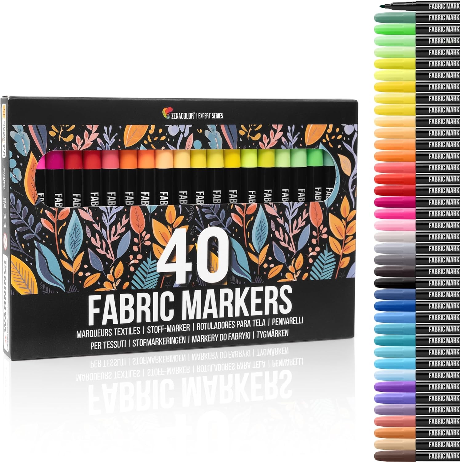 Zenacolor 40 Fabric Markers Pens Set - Non 1 Count (Pack of 40), Multicolored