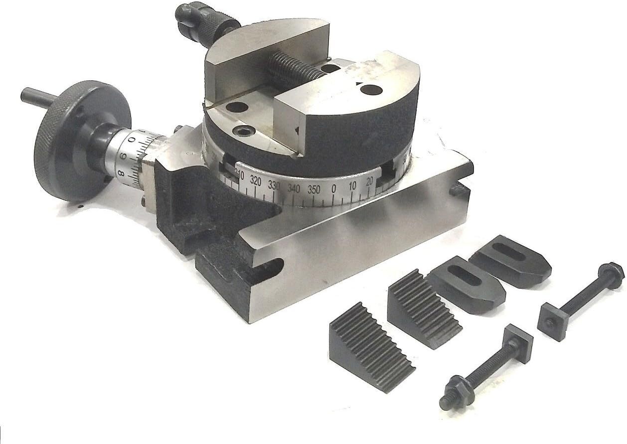 4"/100mm Rotary Table Horizontal Vertical w/ Suitable Round Vice & Clamp Kit-USA