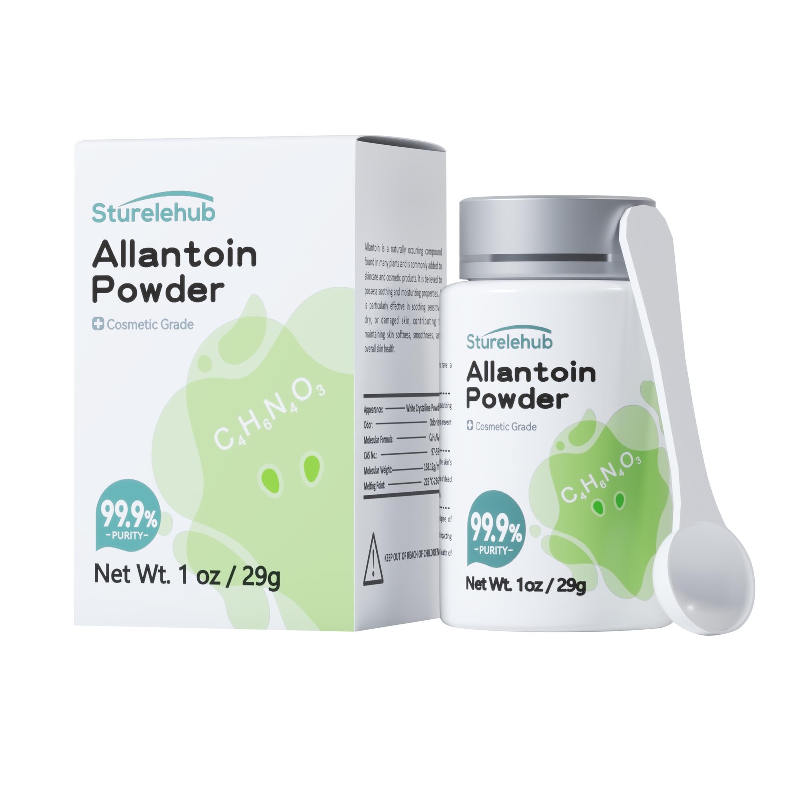 Sturelehub 1 oz Allantoin Powder 99.9% Purity, Cosmetic 1 Ounce (Pack of 1)