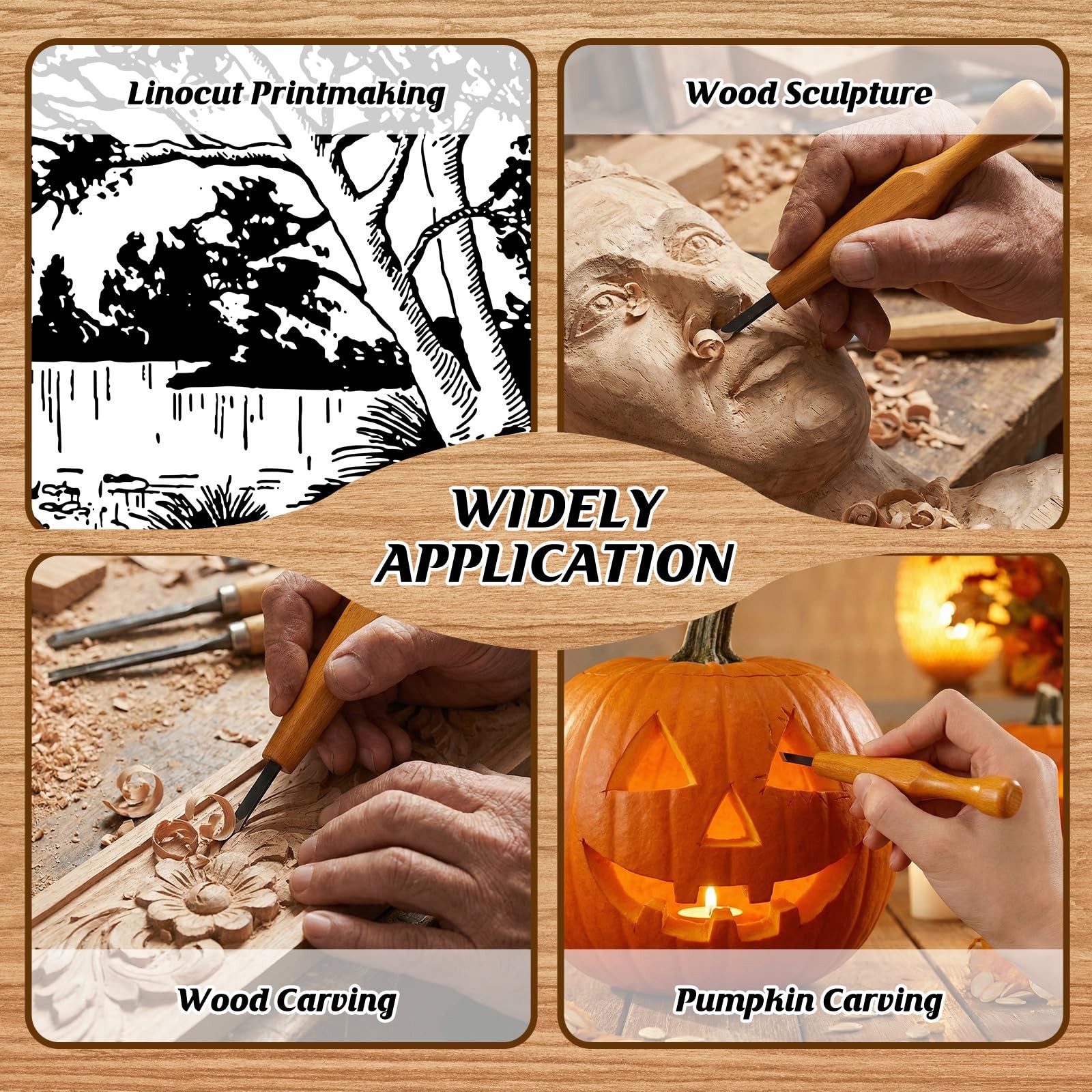 5 PCS Linocut Carving Tools Set Triangular Linoleum Wood Knife Slanted