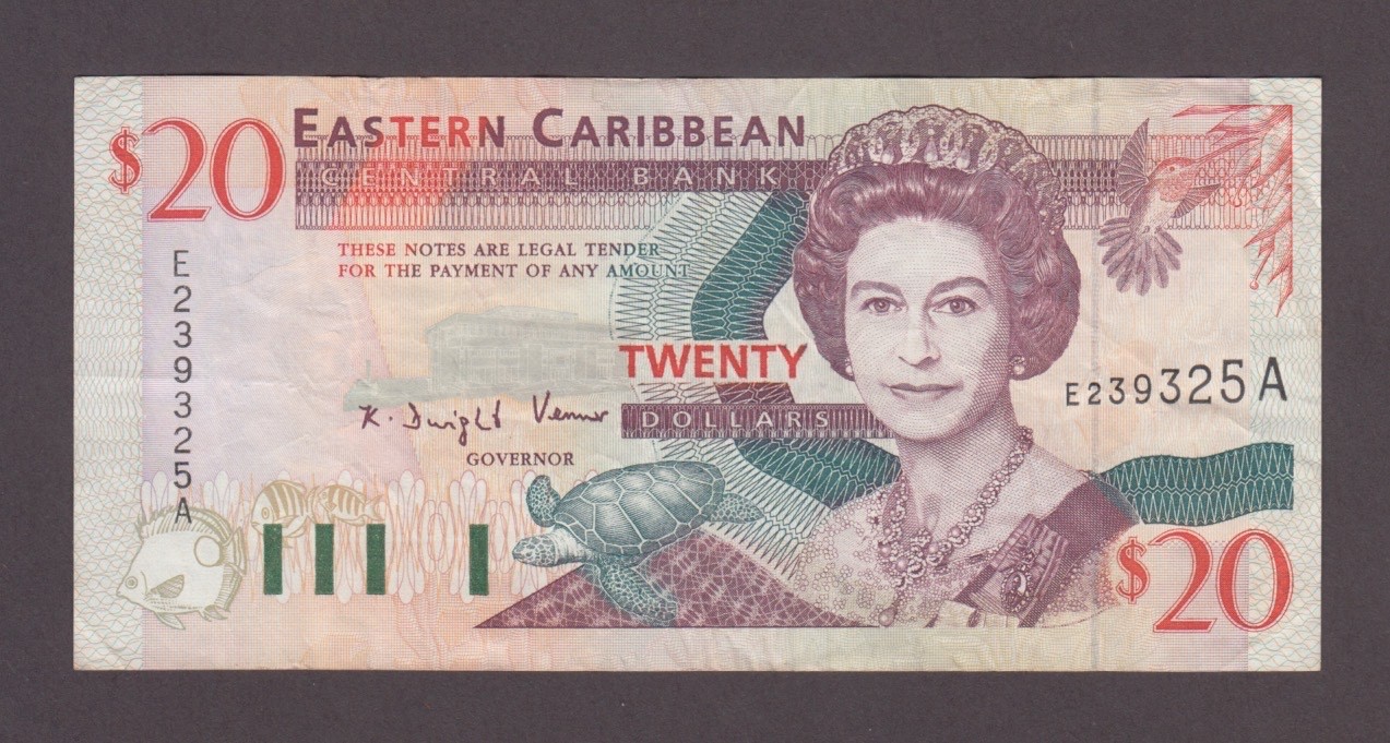EASTERN CARIBBEAN P.33A-9325 ANTIGUA  20 DOLLARS PFX/E QE II  VF  2602