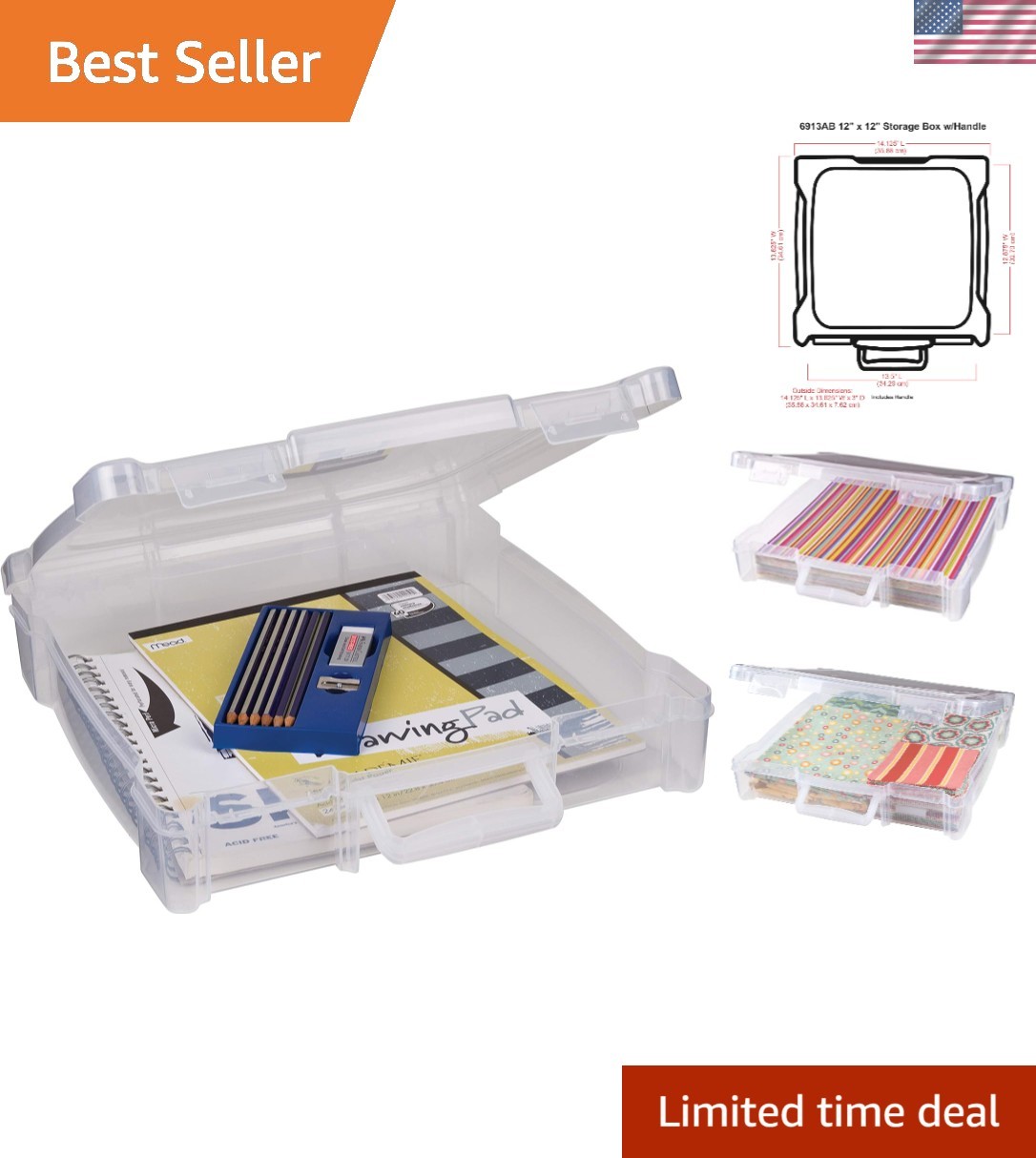Stackable Art & Craft Organizer - Portable 12" x 12" with Snap-Tight Closure