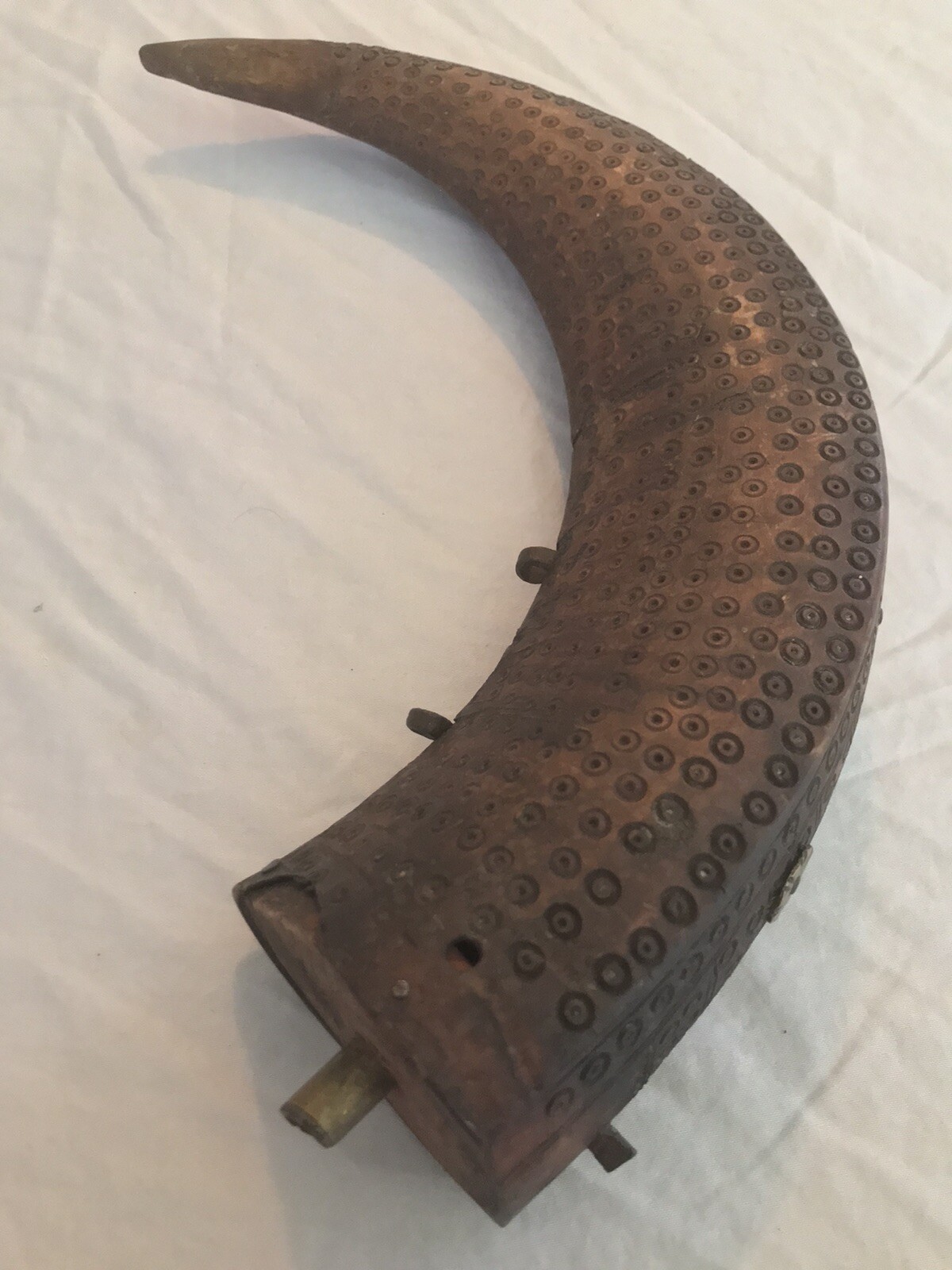Early Antique Large Carved Wooden Wood Powder Horn ( 12.5 Inches )