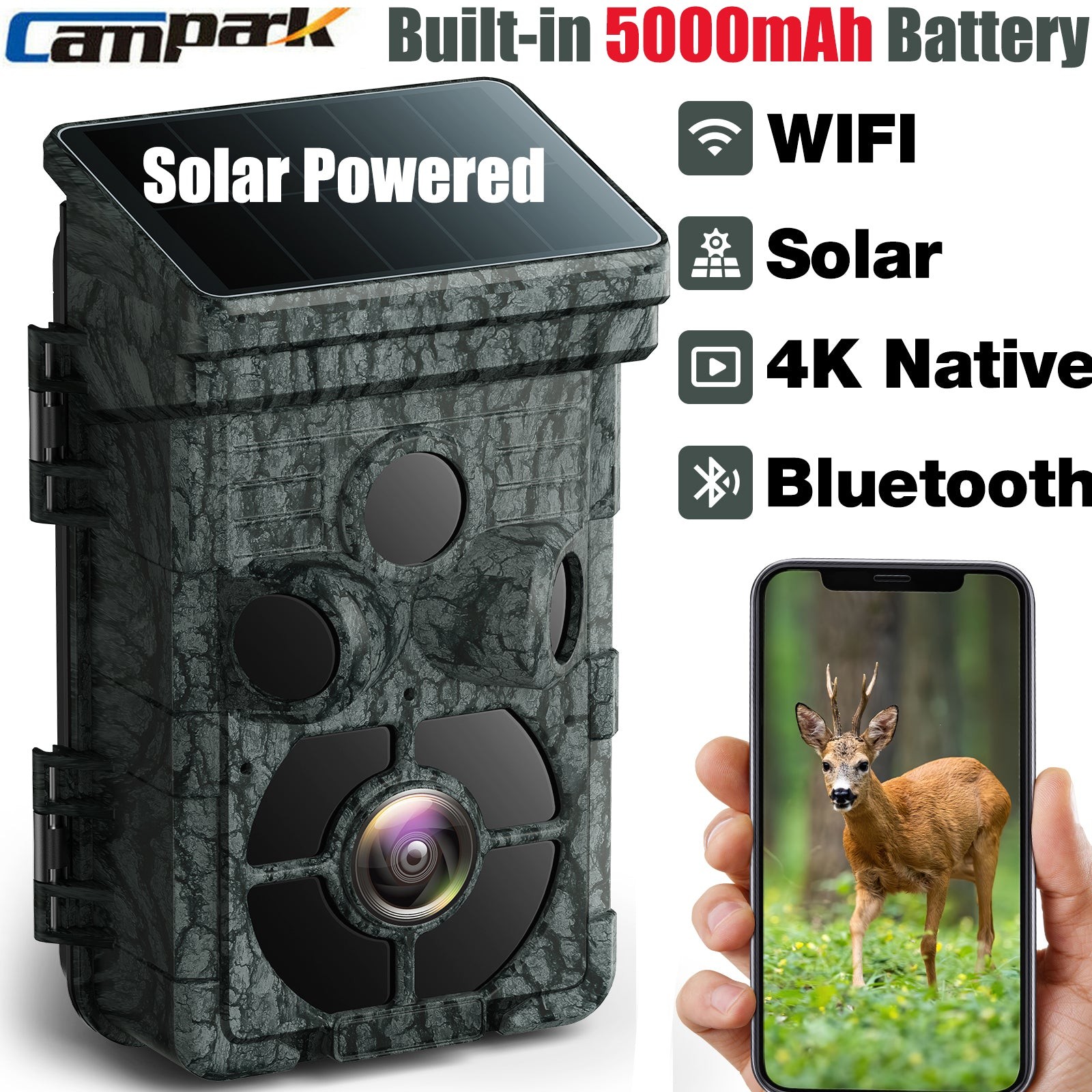 Campark Wildlife 4K 42MP Trail Camera WiFi Bluetooth Hunting Camera Night Vision