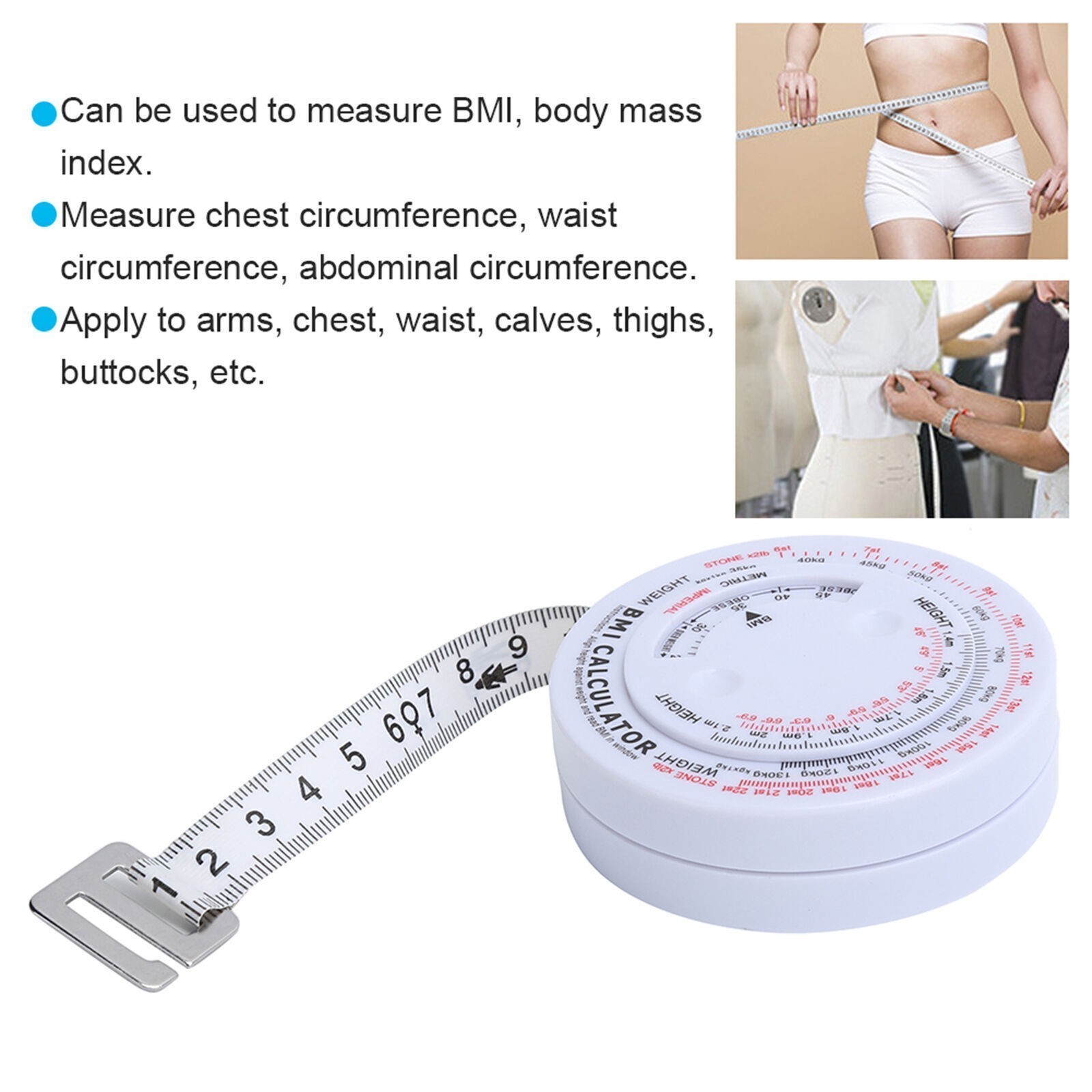 150cm BMI Body Mass Index Tape Measure Body Fat Caliper Weight Loss Calculator