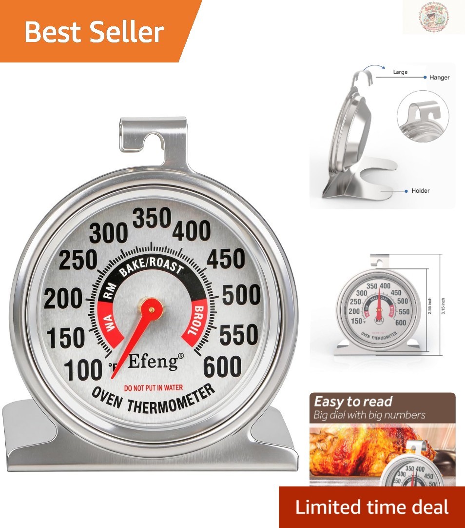 Multi-Use Oven & Grill Thermometer with 2.5 Inch Large Display - Easy Monitor