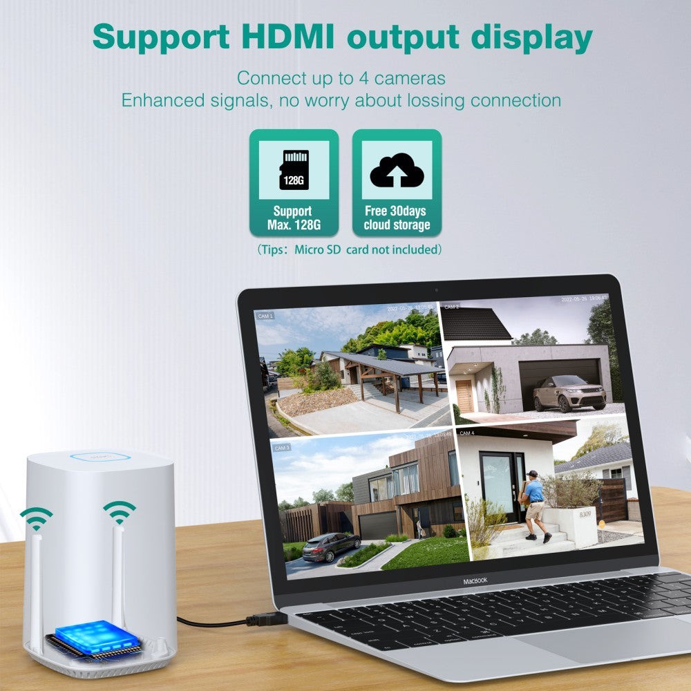 4MP Solar Battery Powered Wireless Security Camera System PIR Detect Protection