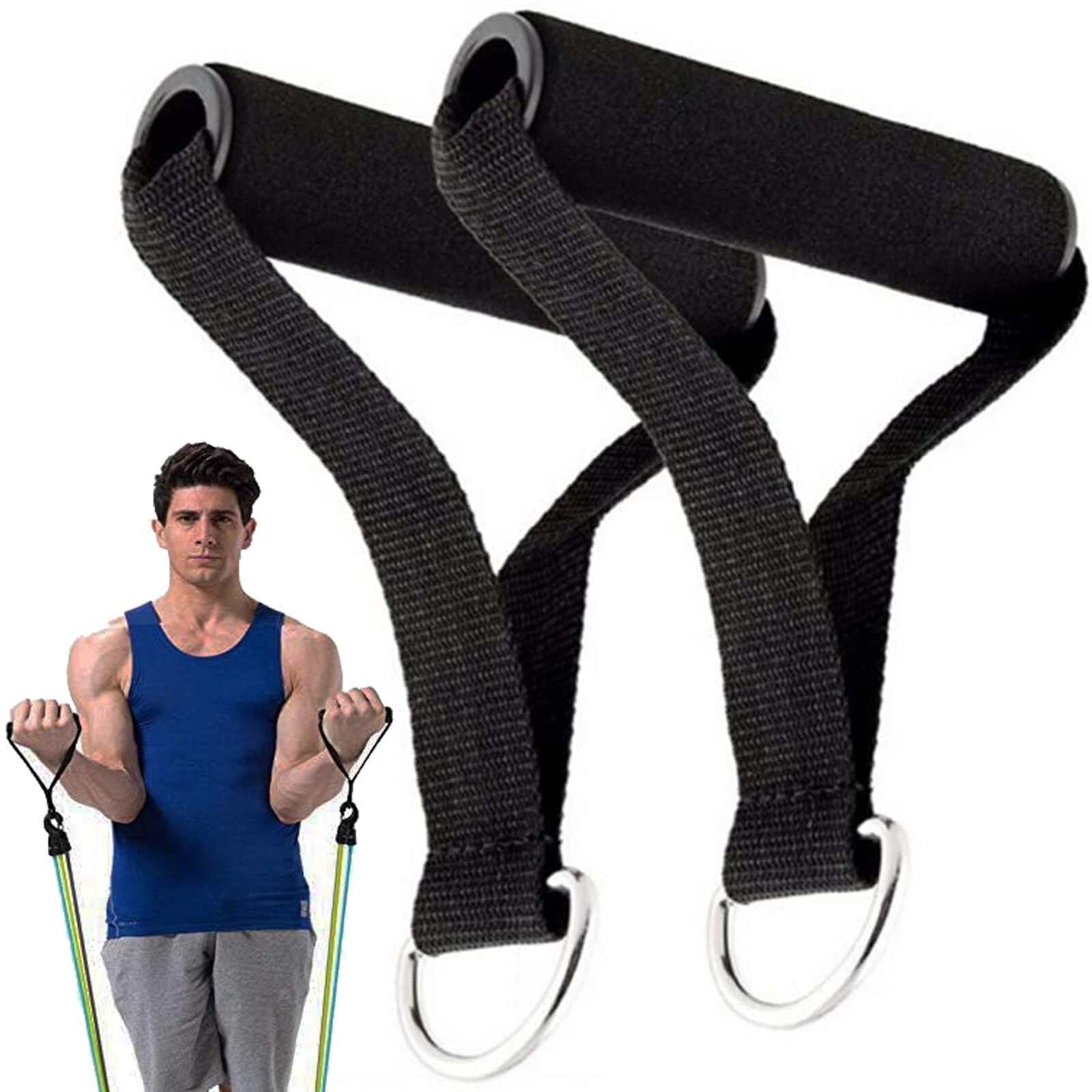 2 X Single Stirrup Handle Foam Grip & D Ring Cable attachment fitness Equipment