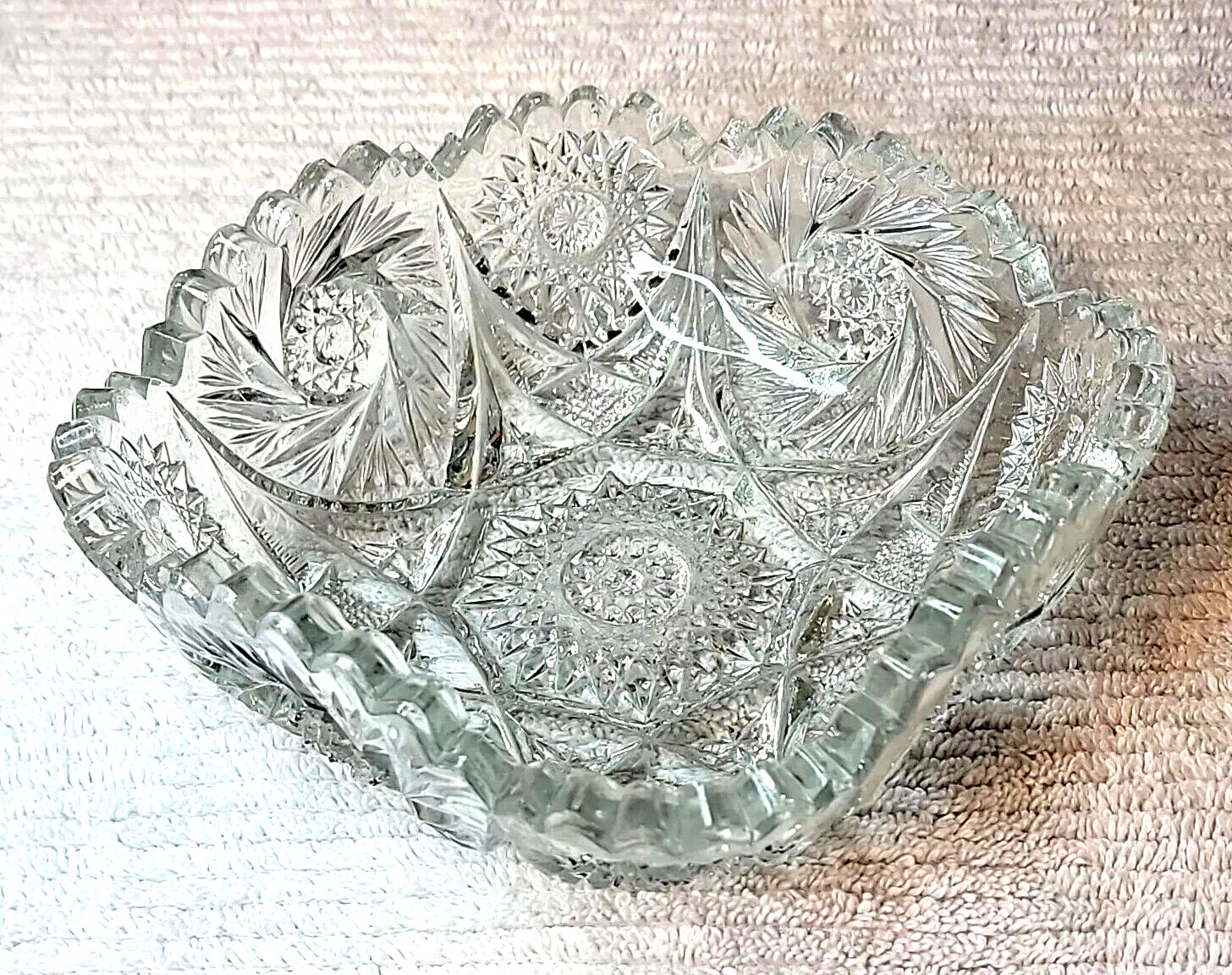 Imperial Glass Nucut Sawtooth Edge Dish Flowers 6" Compote