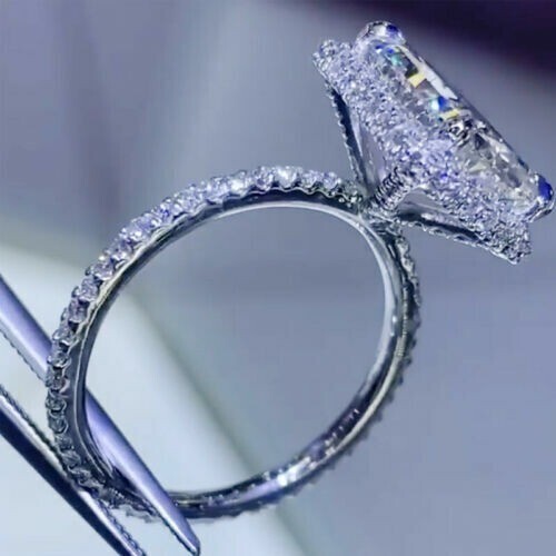 Lab-Created 4.10CT Radiant Cut White Diamond Engagement Ring 925 Sterling Silver