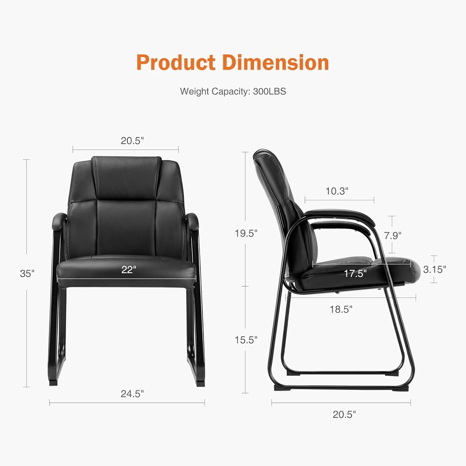 Office Guest Chair PU Leather Comfy Padded Arms Stationary Waiting Room Chairs