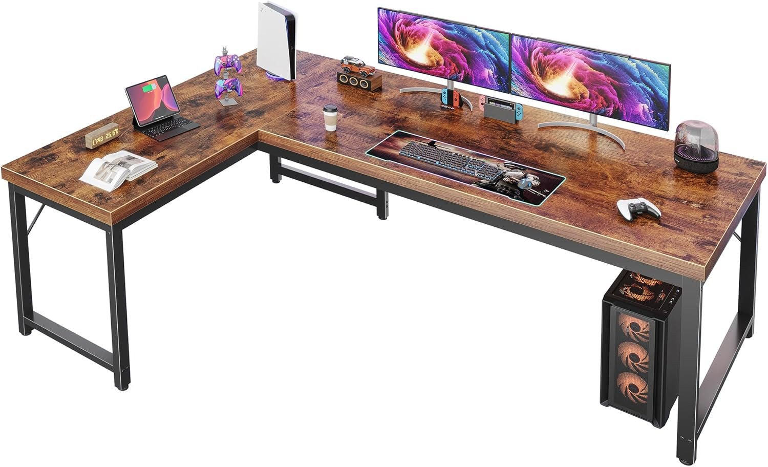 Huuger 63 Inch L Shaped Desk with 0.95 Inch Thicker Desktop, Reversible Computer