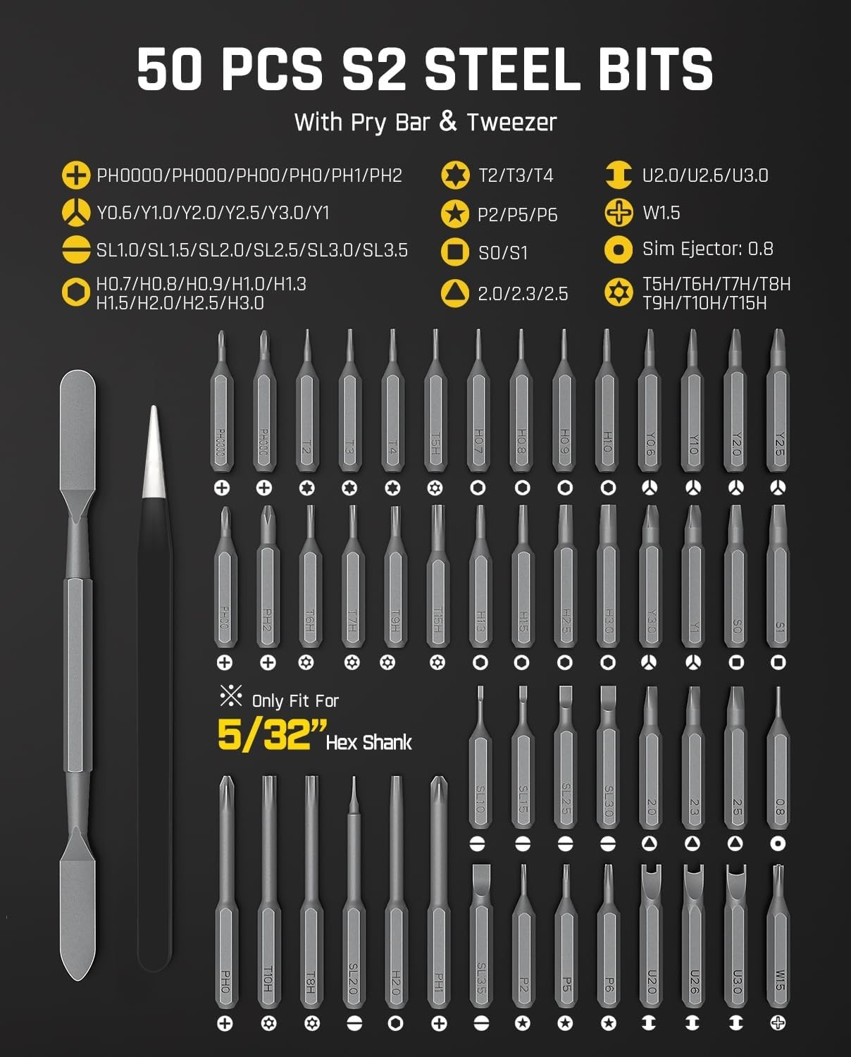 E2 Mini Electric Screwdriver Cordless Set 50 Bits for PC Laptop Camera