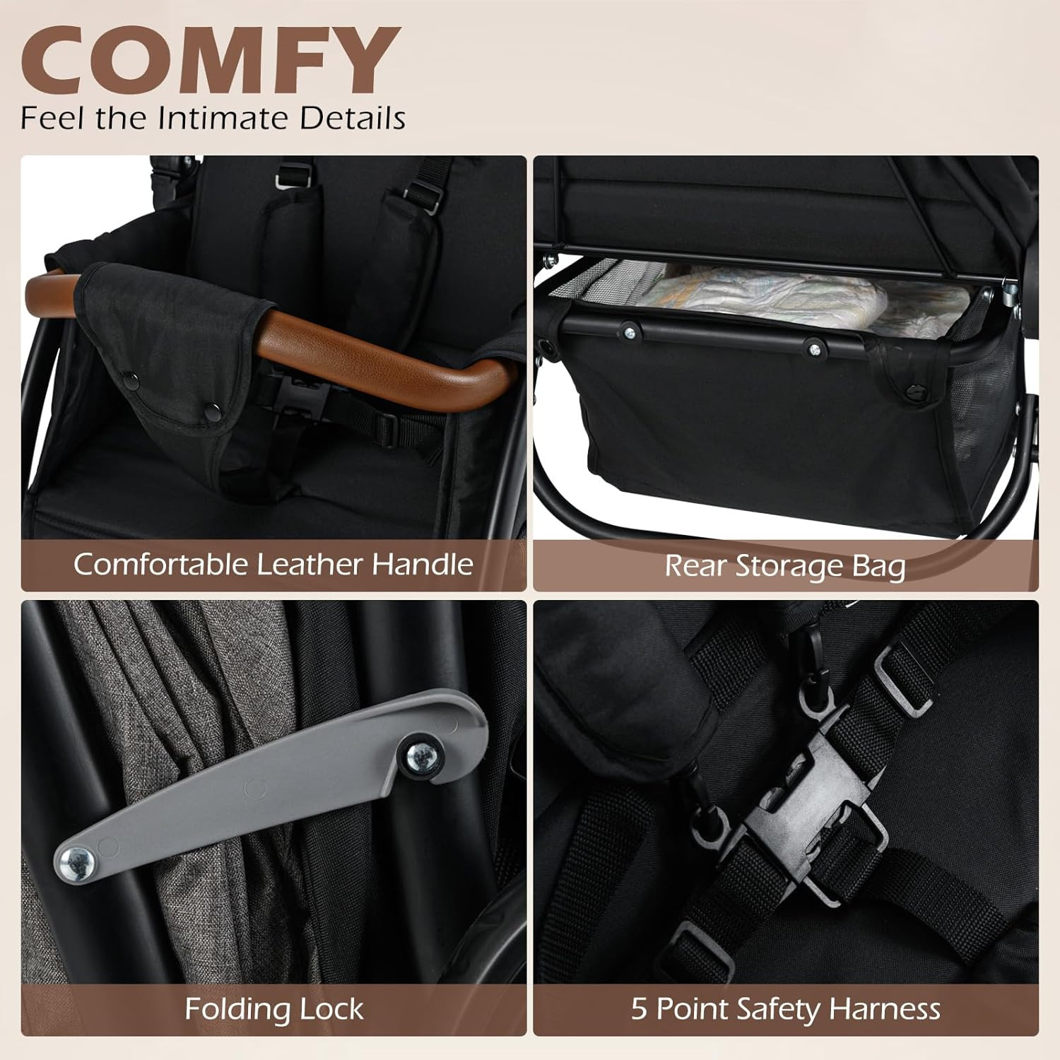 Compact Double Stroller with Adjustable Canopy, Harness & Storage Basket
