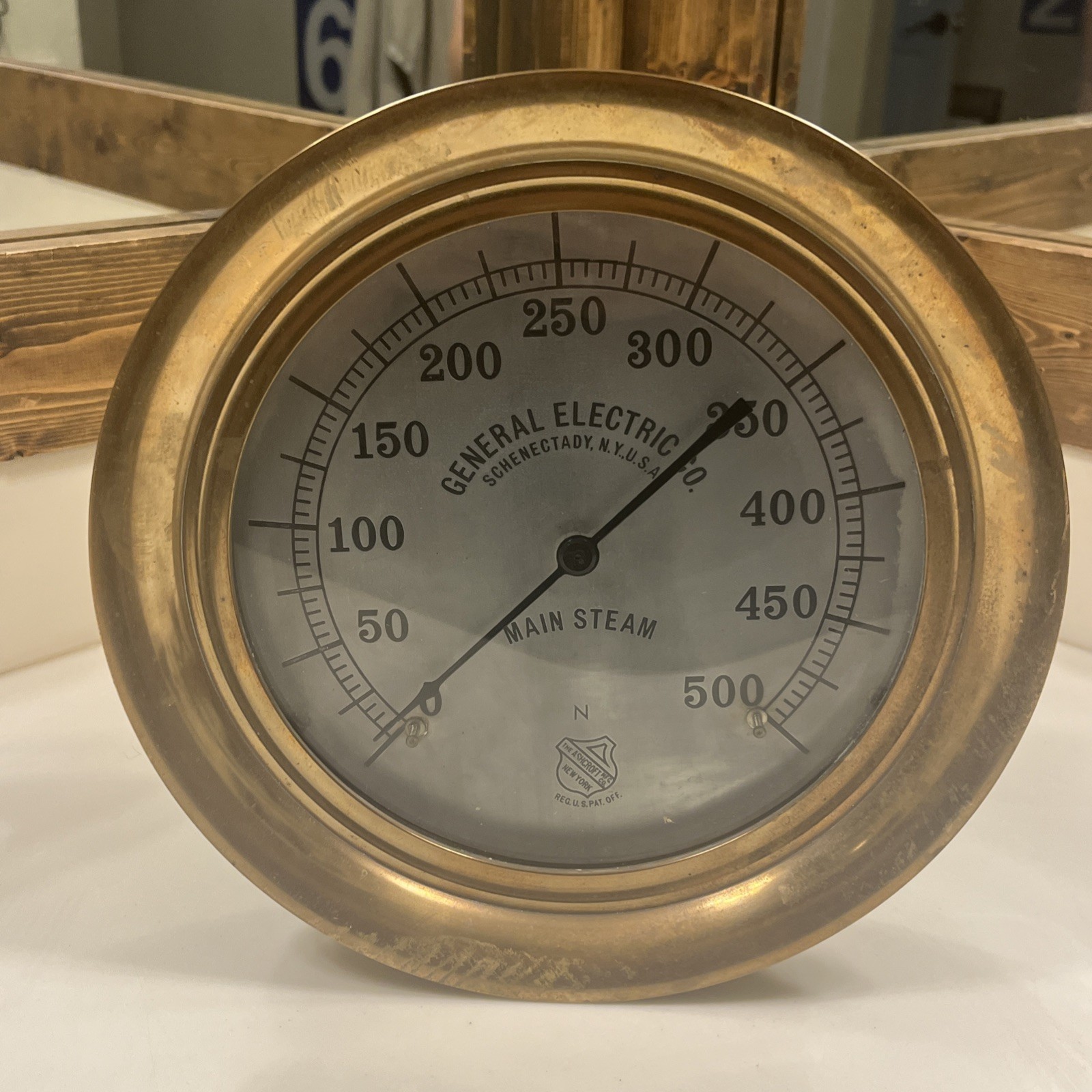General Electric Co. Main Steam Gauge 11” Brass Ashcroft Mfg