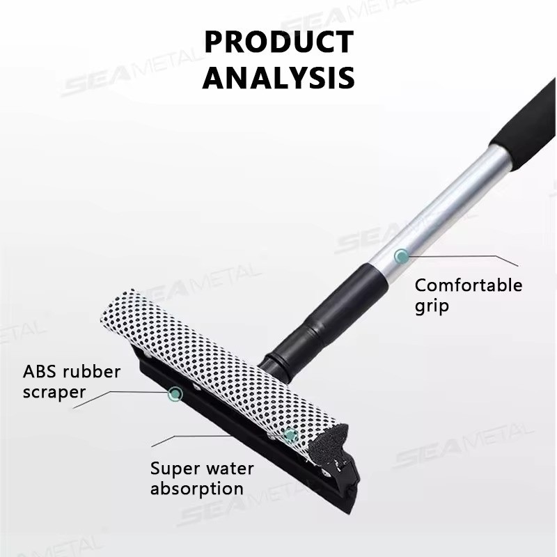 2-in-1 Car Window Squeegee Cleaner Retractable Pole Glass Scraper Brush Tool