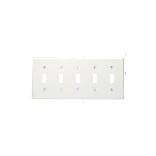 Five (5) Gang Toggle Switch Wallplate, White (Equivalent to Leviton 88023)