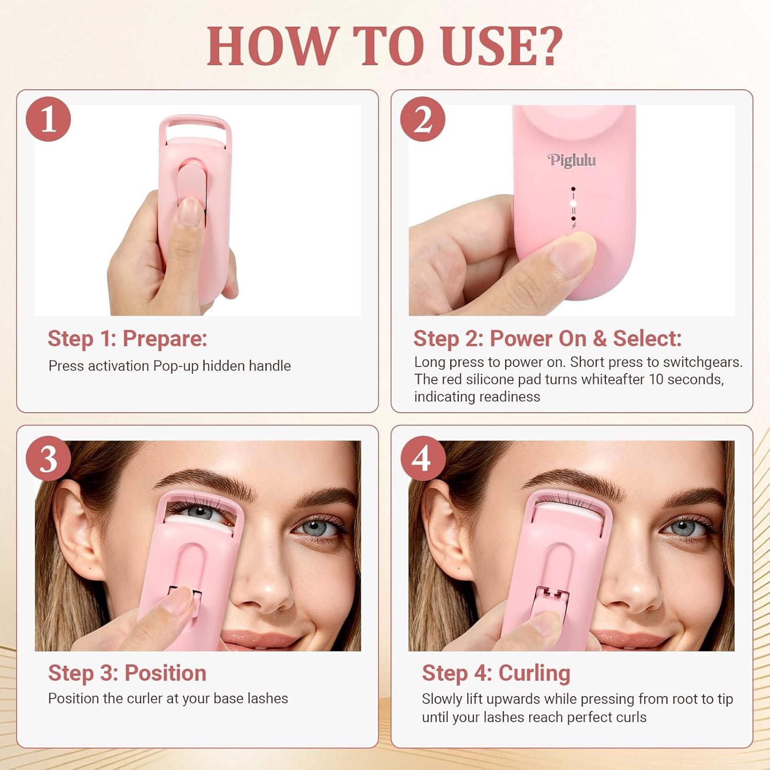 Heated Eyelash Curler, Mini Electric Eyelash Curler 2-Level Temp Control