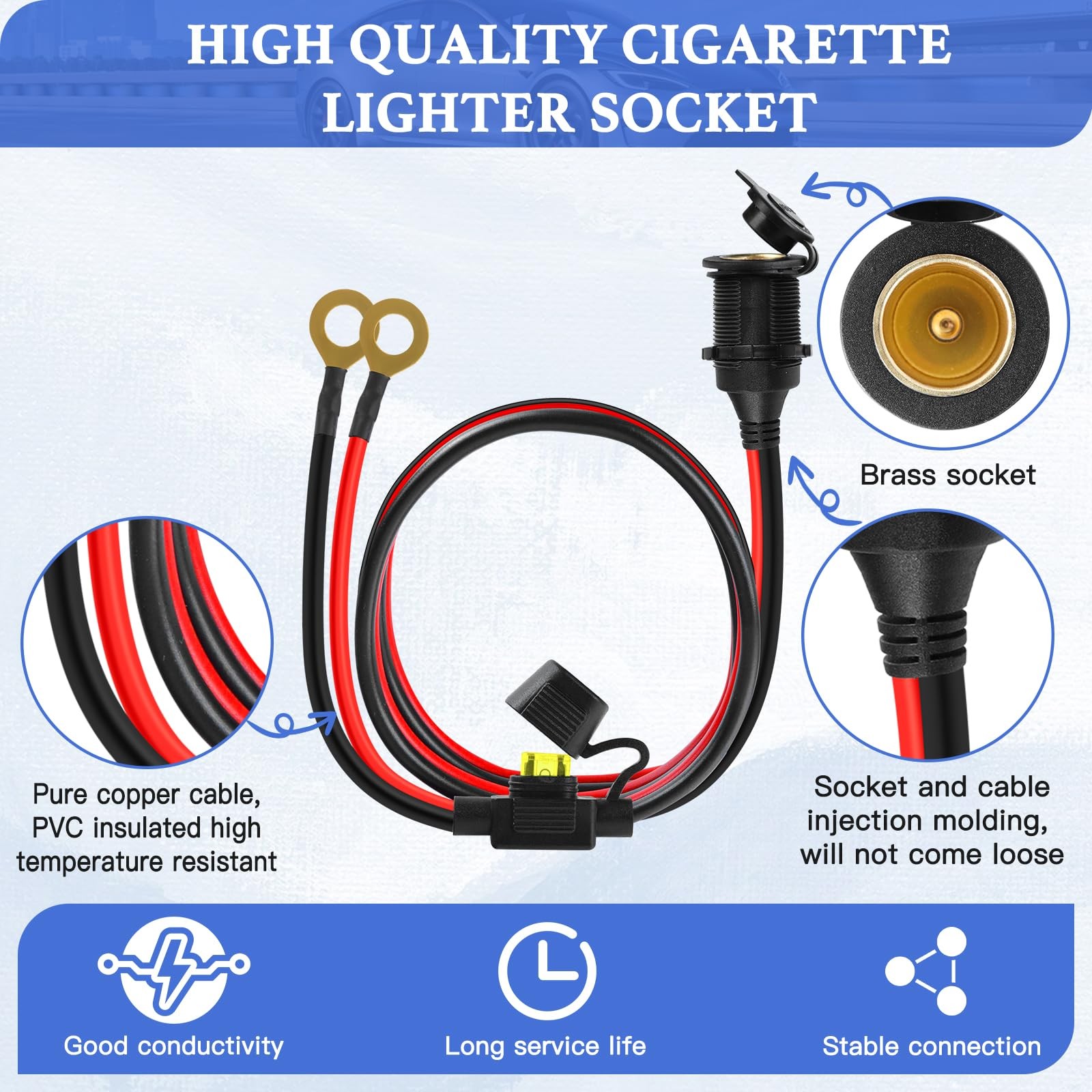 Cigarette Lighter Socket 4FT, 12V 13AWG&(4FT/1.2m)