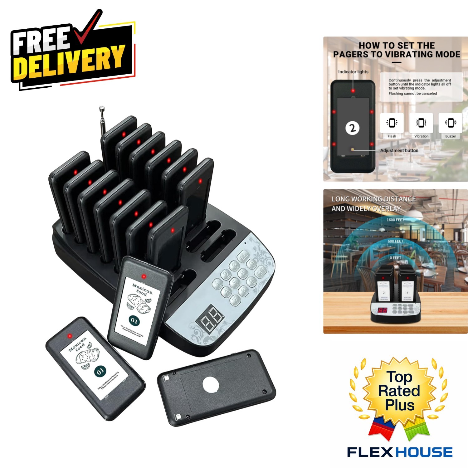 Long Range Food Truck Pager System with 16 Vibration Alerts - 1640ft Capability