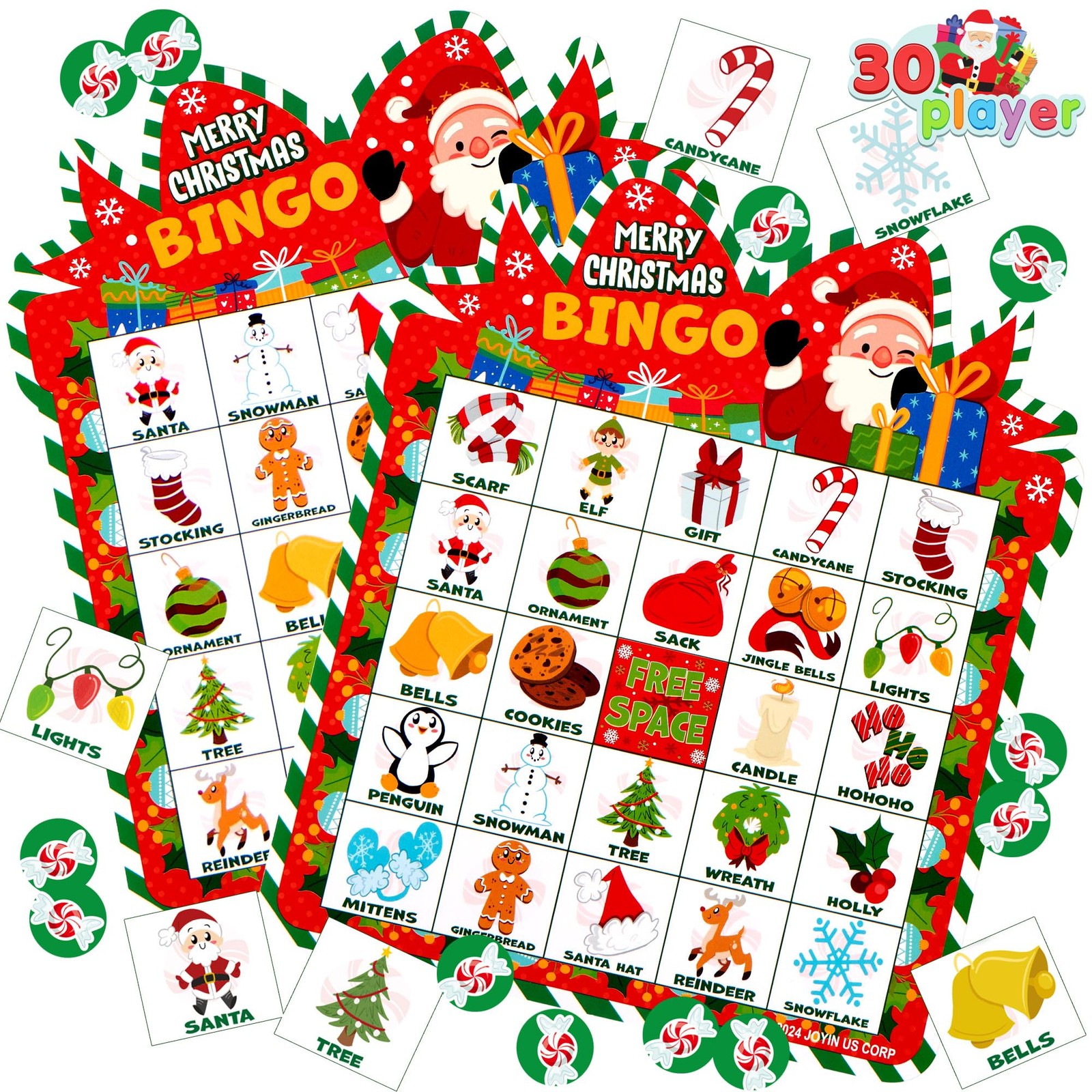 JOYIN 30 Players Christmas Bingo Cards, Xmas Game for Kids 16.3 cm, Red