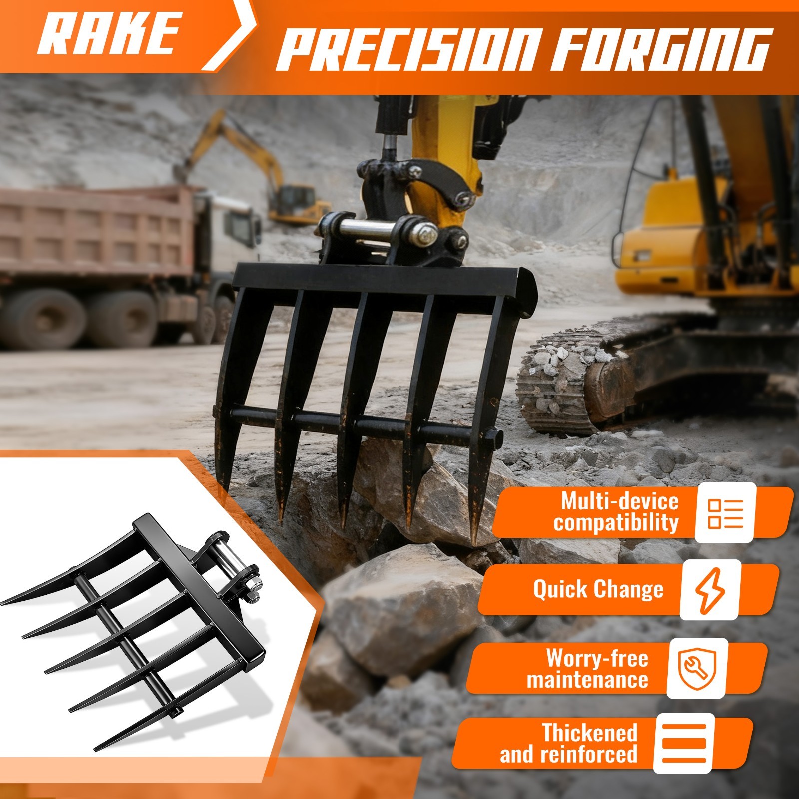 Ultimate 9-in-1 Digger Attachment Set: From Demolition to Leveling & Raking