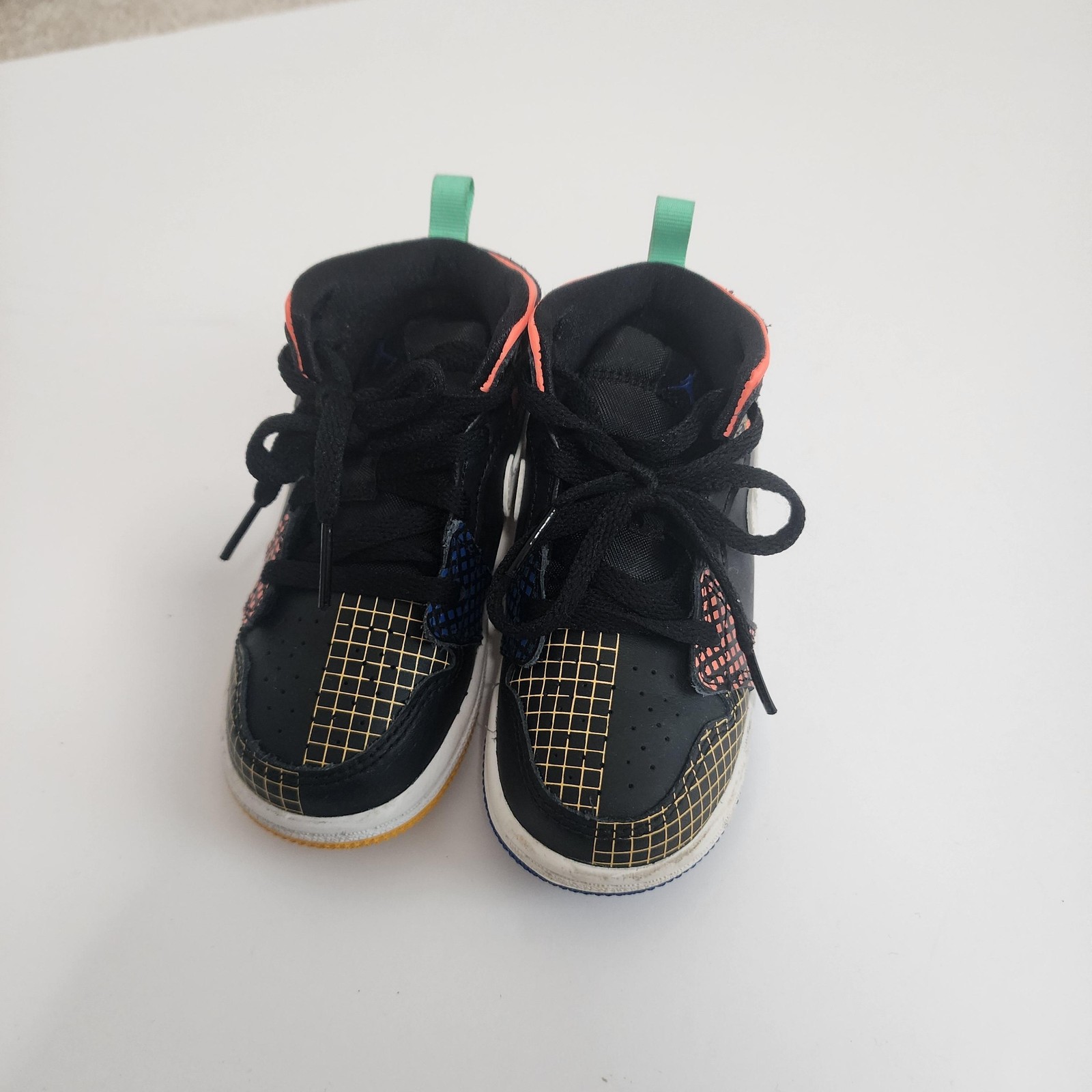 Nike Jordan 1 Mid TD SE Shoes Kids 8C Black Multi Color Grid DC4091-001 Sneakers