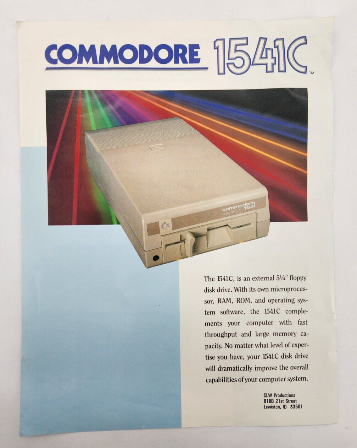 Commodore 1541C Drive specifications sales sheet Vintage computer Advertisement
