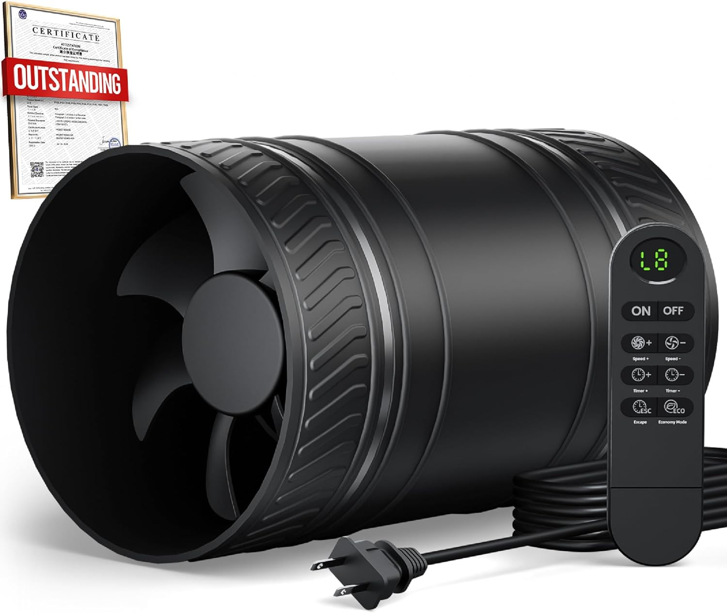 4 Inch Inline Duct Fan with Remote Speed & Timer Controller, Upgraded Inline Fan