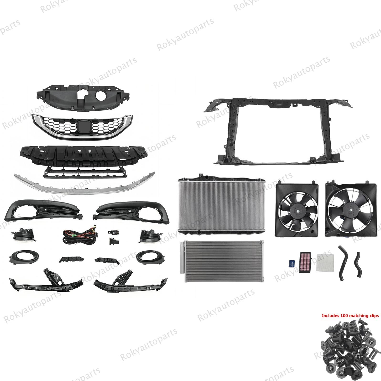 For CIVIC 2013-15 Front Grille/Radiator/Support/AC Condenser/Cooling Fan/Fog Kit