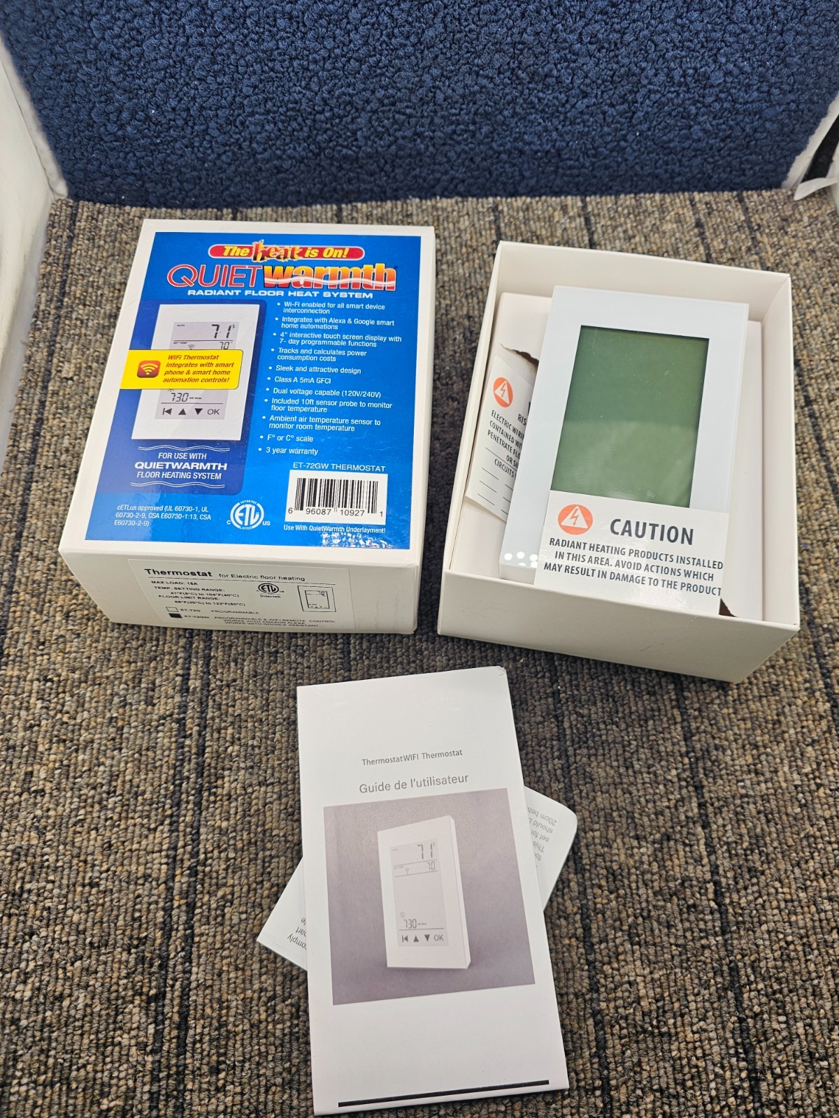 QUIETWARMTH ET-72GW: Smart Touchscreen Programmable Thermostat 15A, +41°F-104°F