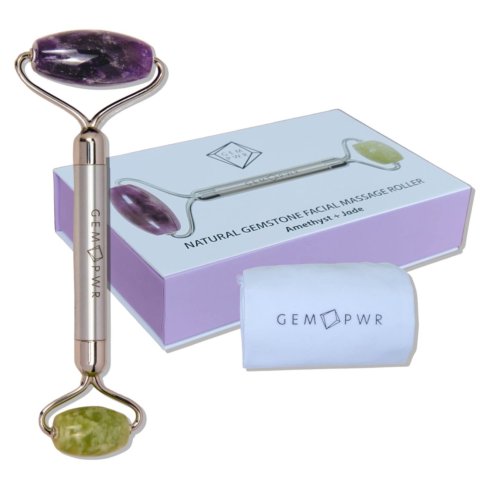Amethyst + Jade Roller for Face and Neck Massage, Dual Gemstones with Durable...