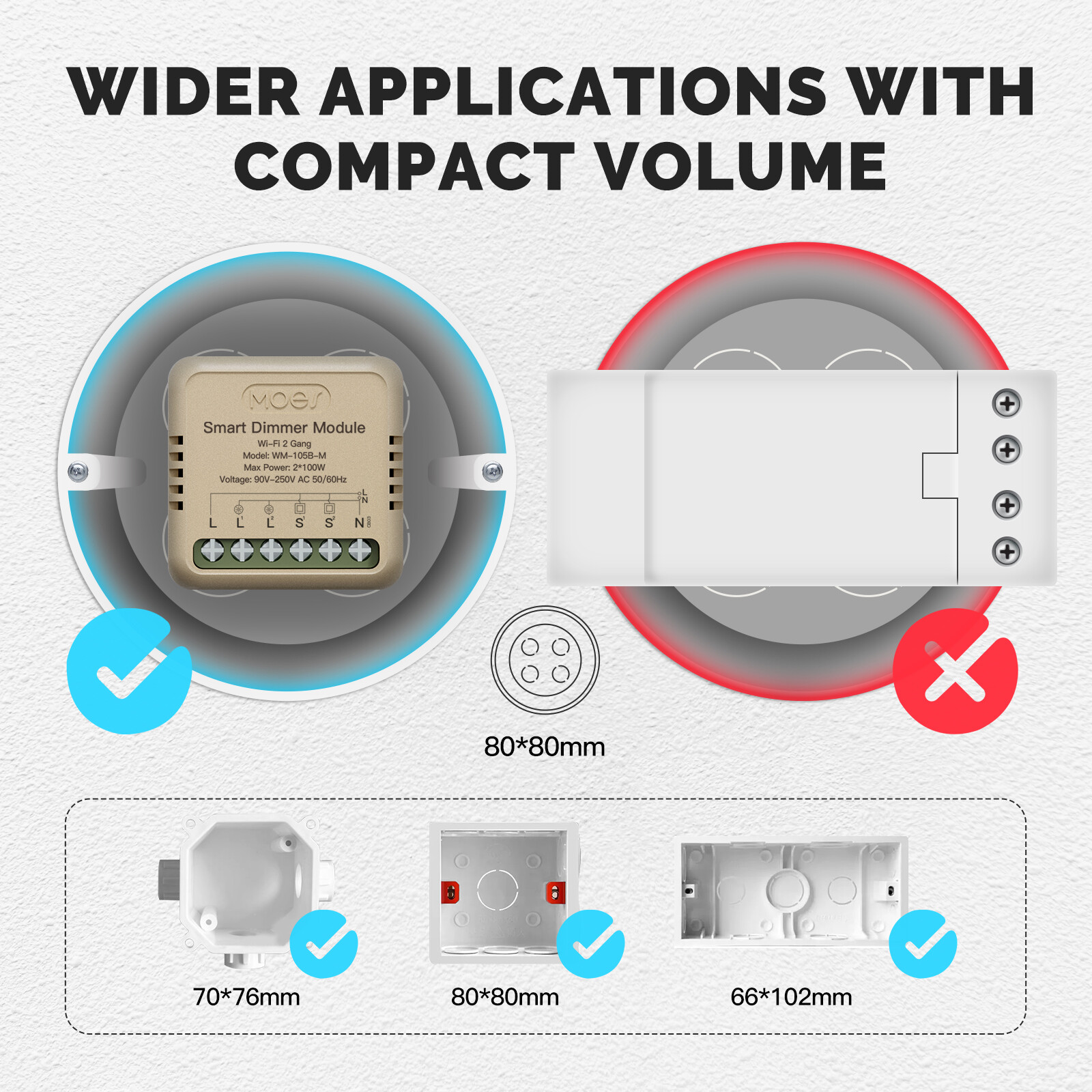 MOES WiFi Smart Mini Light Dimmer Switch Module 3-Way Alexa Google APP