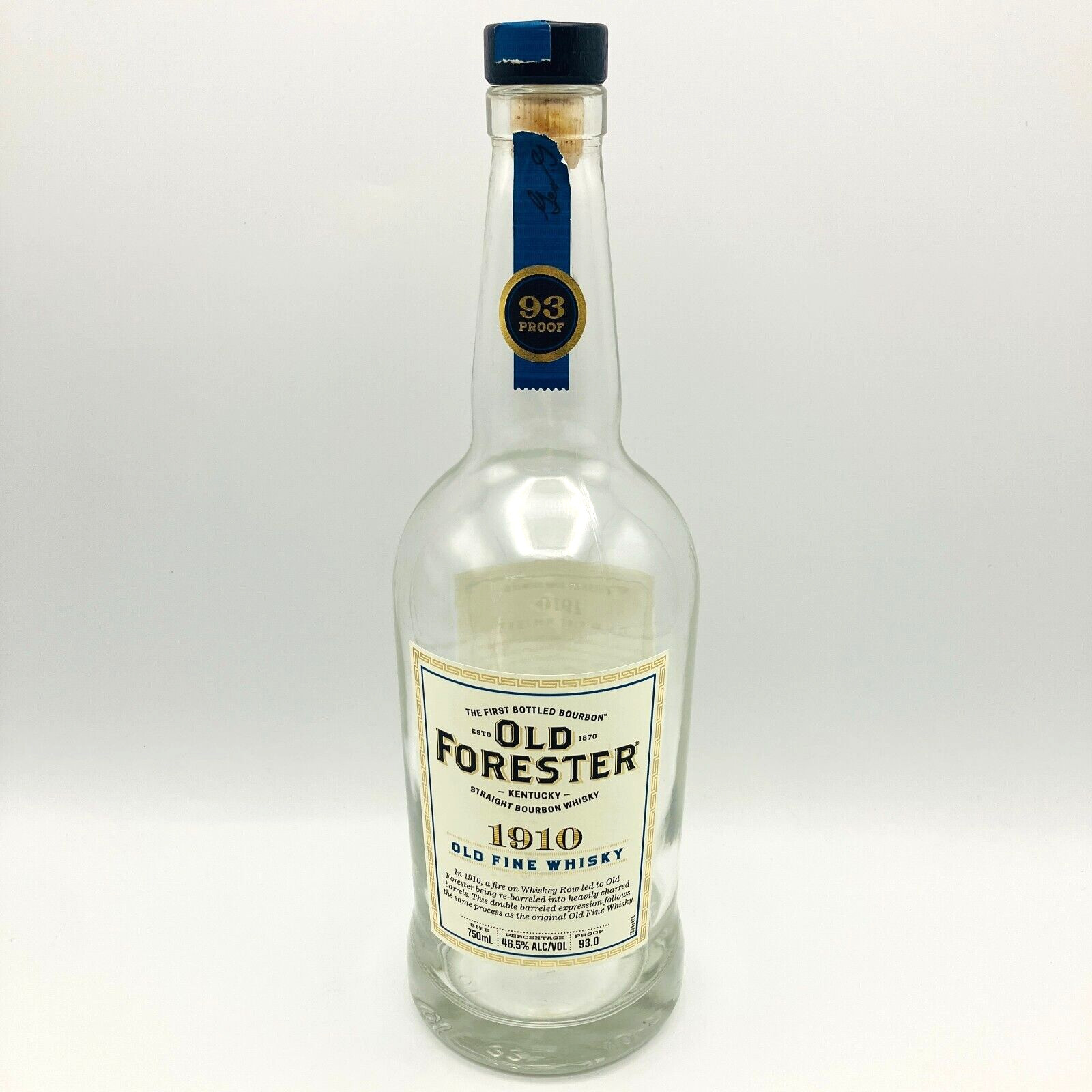 Empty Old Forester 1910 Kentucky Bourbon Whiskey Bottle w/ Cork
