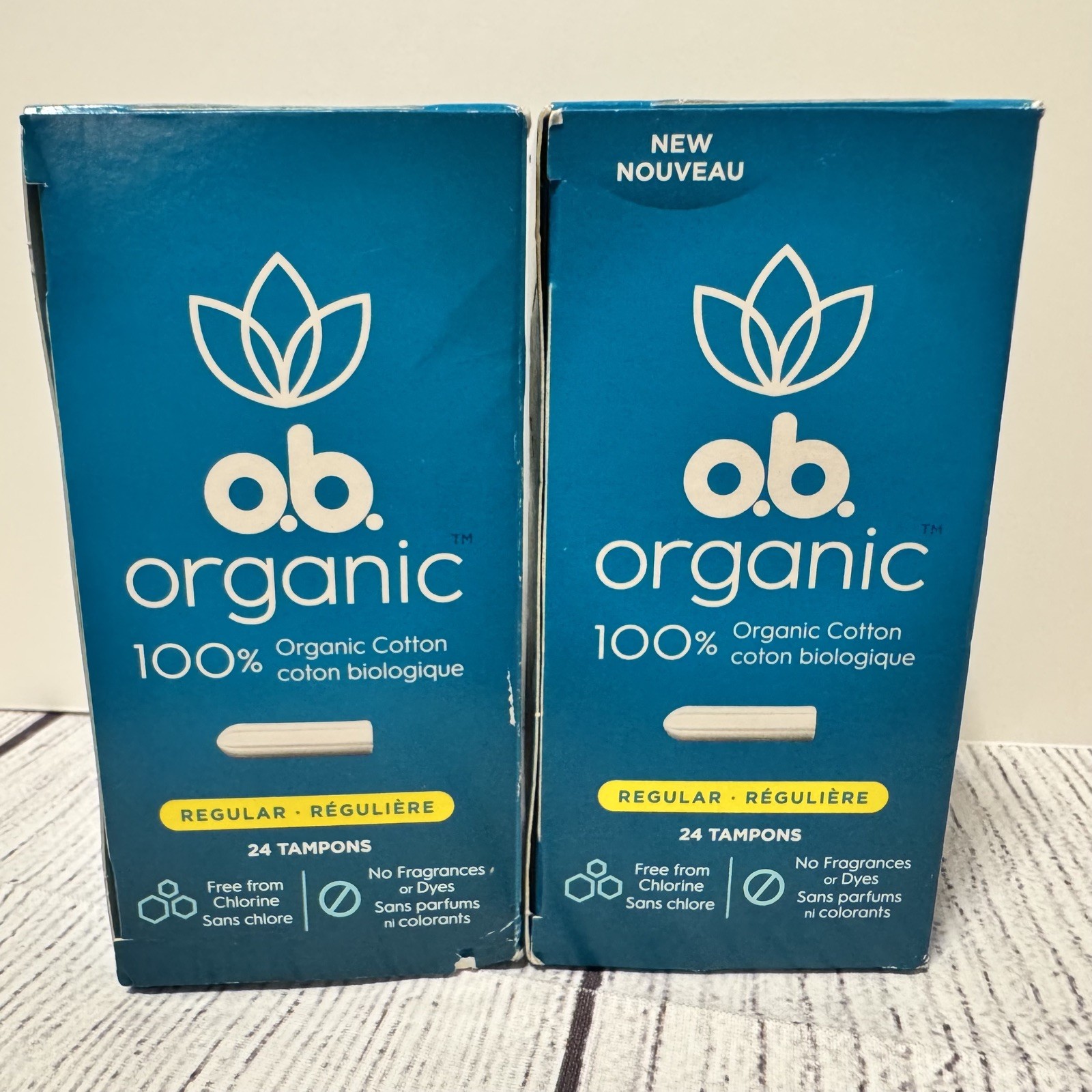2x o.b. Organic Cotton Tampons Regular Absorb. 24 Count Each Box