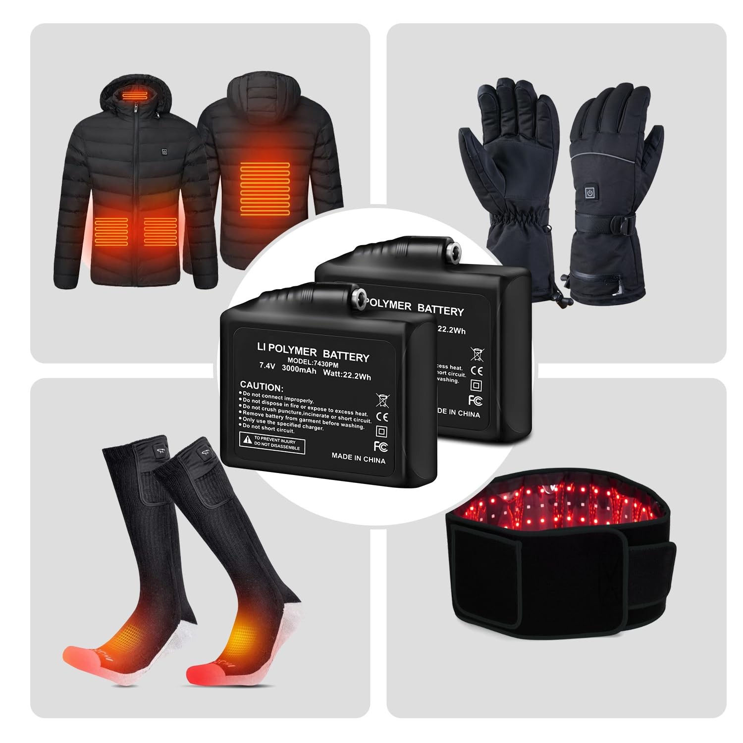 Rechargeable 7.4V 3000mAh Lithium Polymer Batteries for Battery Heated Gloves...